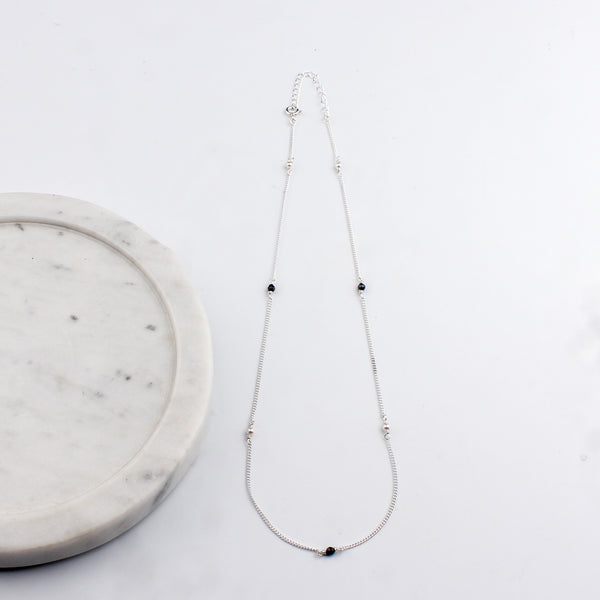 Silver Chain Mangalsutra with Pearls and Black Spinel