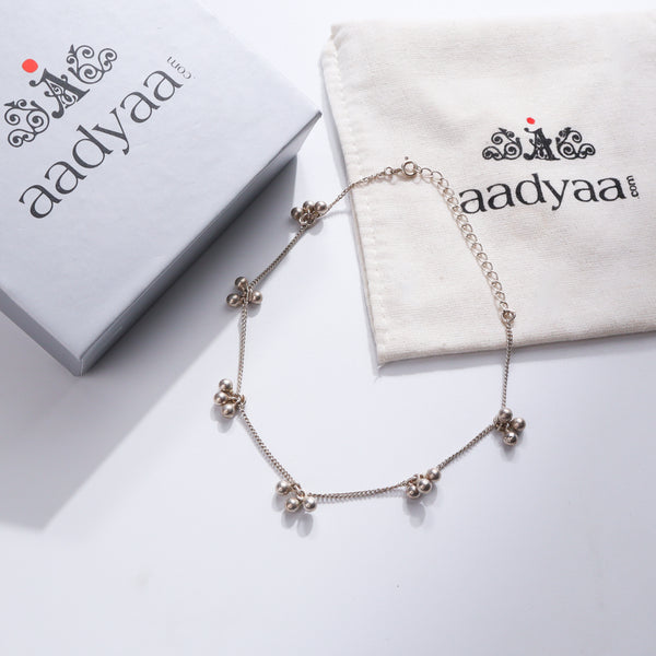 Silver Ghungroo Bunch Bracelet with clustered ghungroos and delicate chain