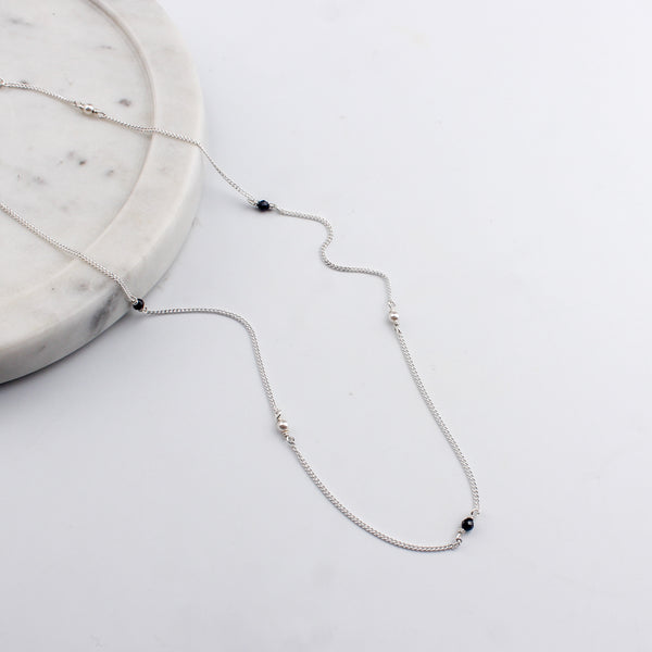 Silver Chain Mangalsutra with Pearls and Black Spinel
