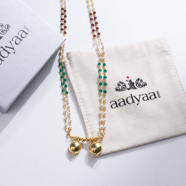Silver Vatee Mangalsutra | 92.5 Silver | 22K Gold Plated | Multicolor Stones (Made to Order)