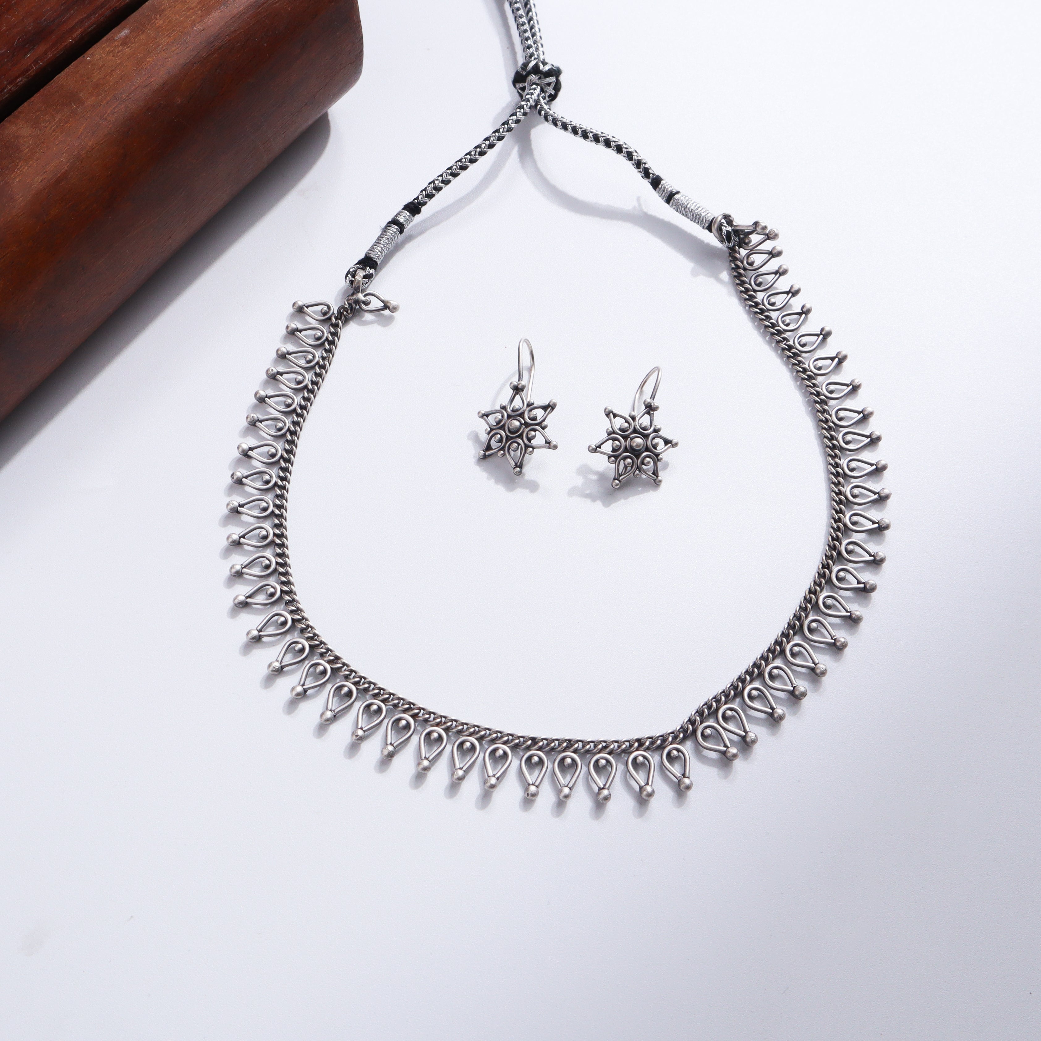 Delicate Drops Silver Set jewelry with necklace and earrings