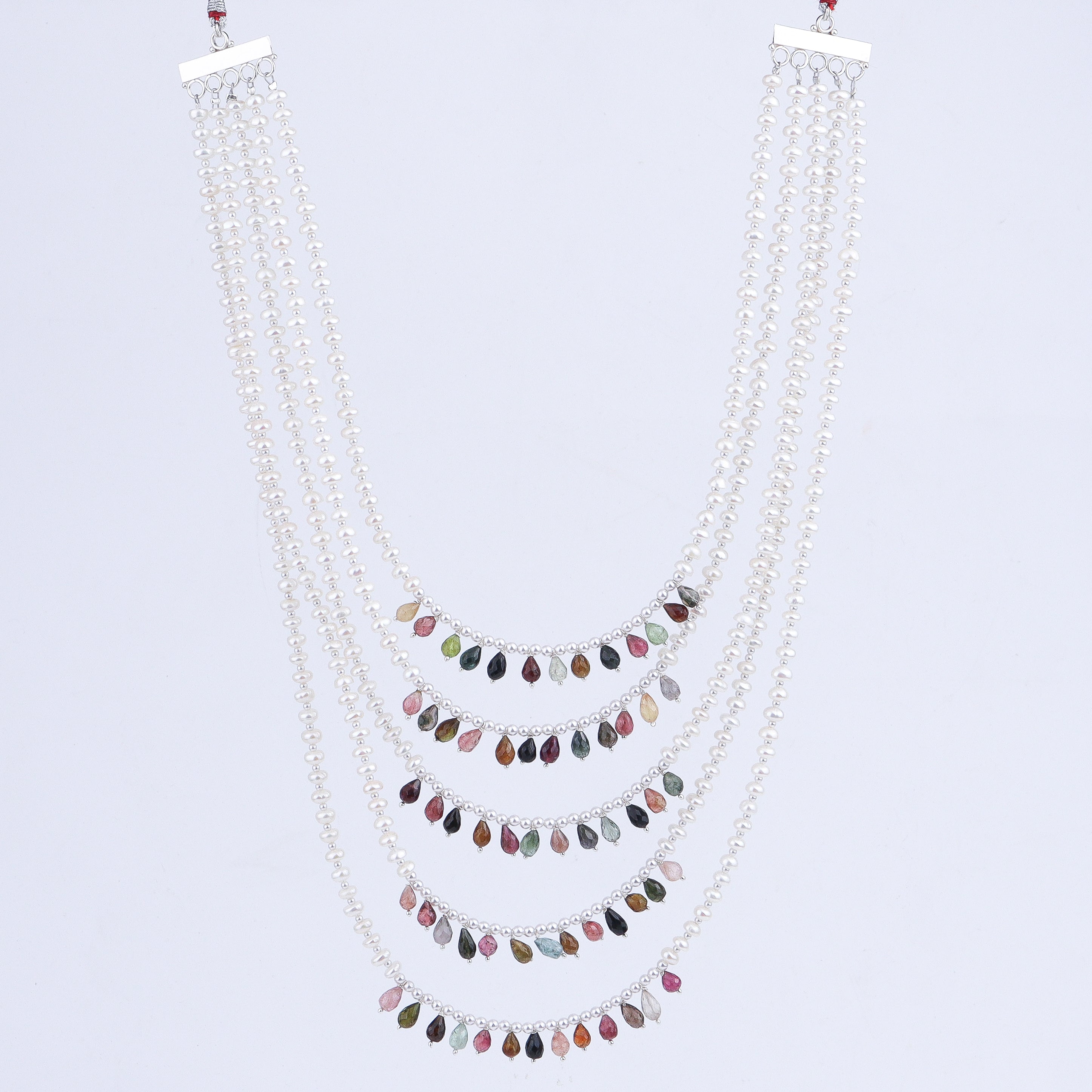 Handcrafted luxe necklace with tourmaline and pearls polished finish