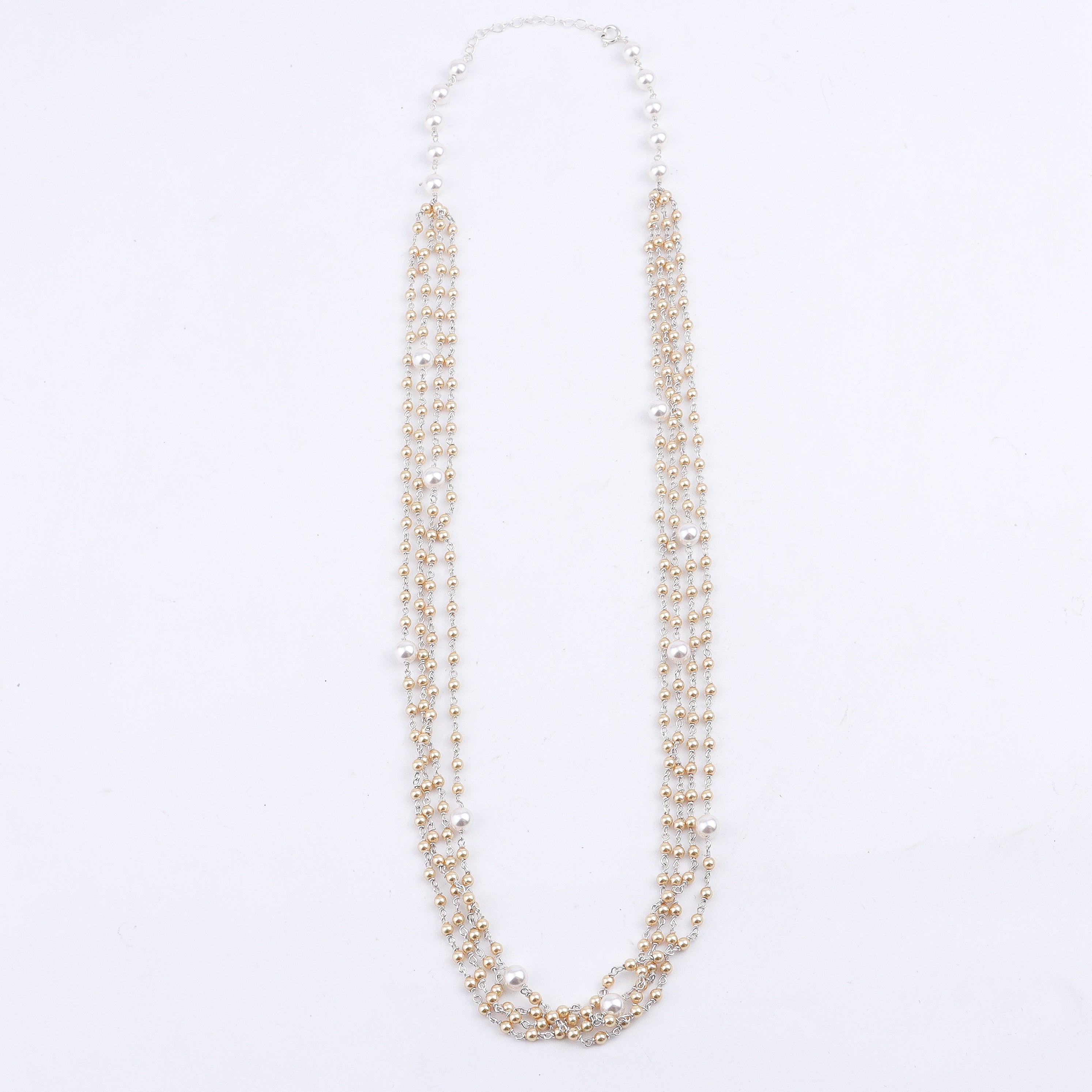 Handcrafted luxe pearl necklace with golden and white pearls polished finish