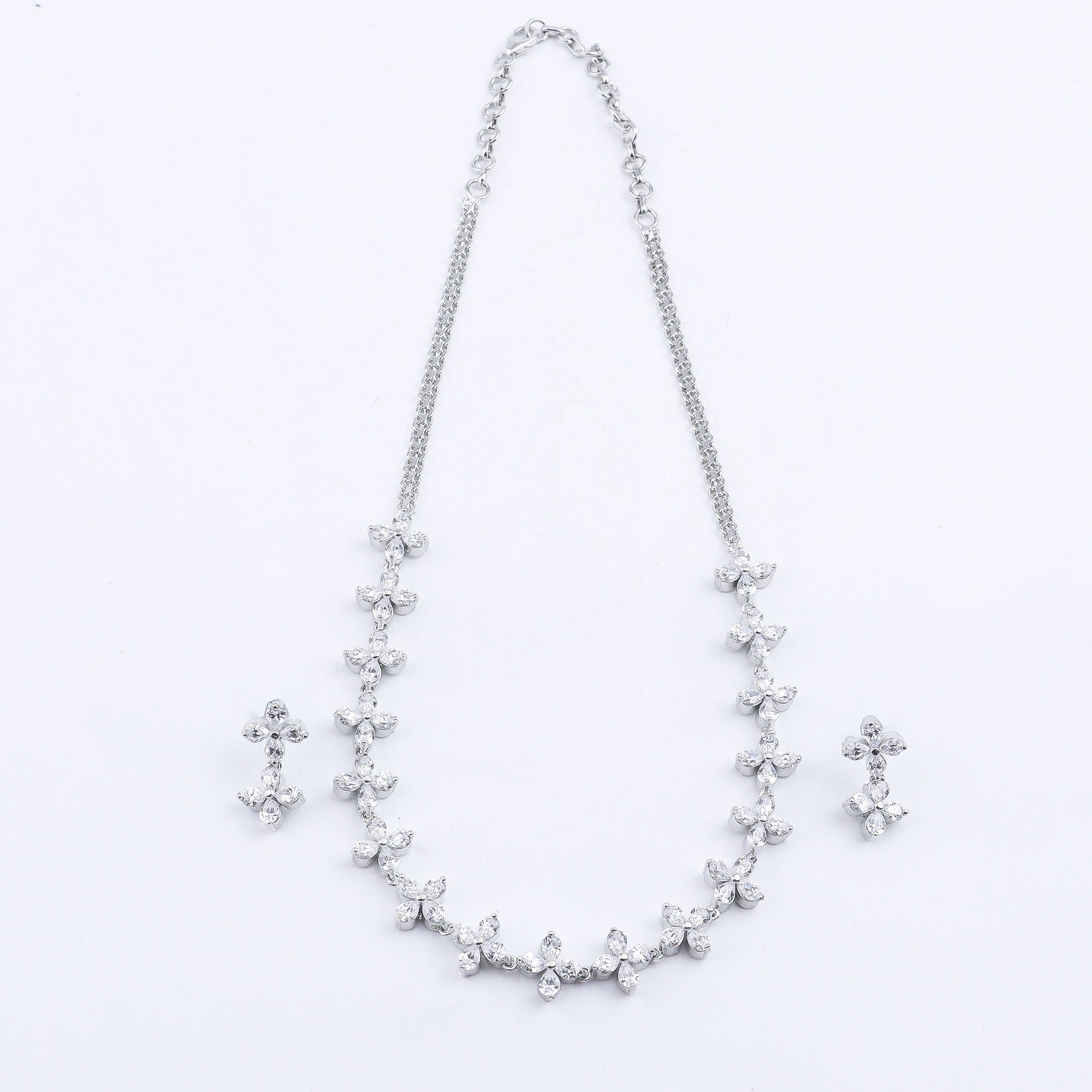 Silver CZ Necklace and Earring Set