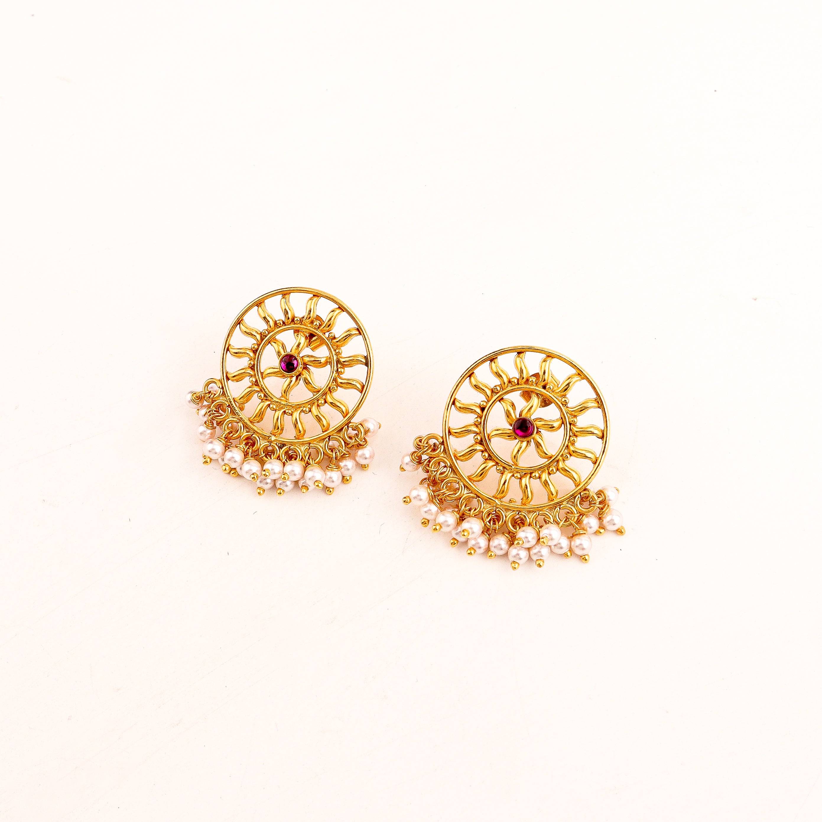 Sun Pearl Earring | 22K Gold Plated