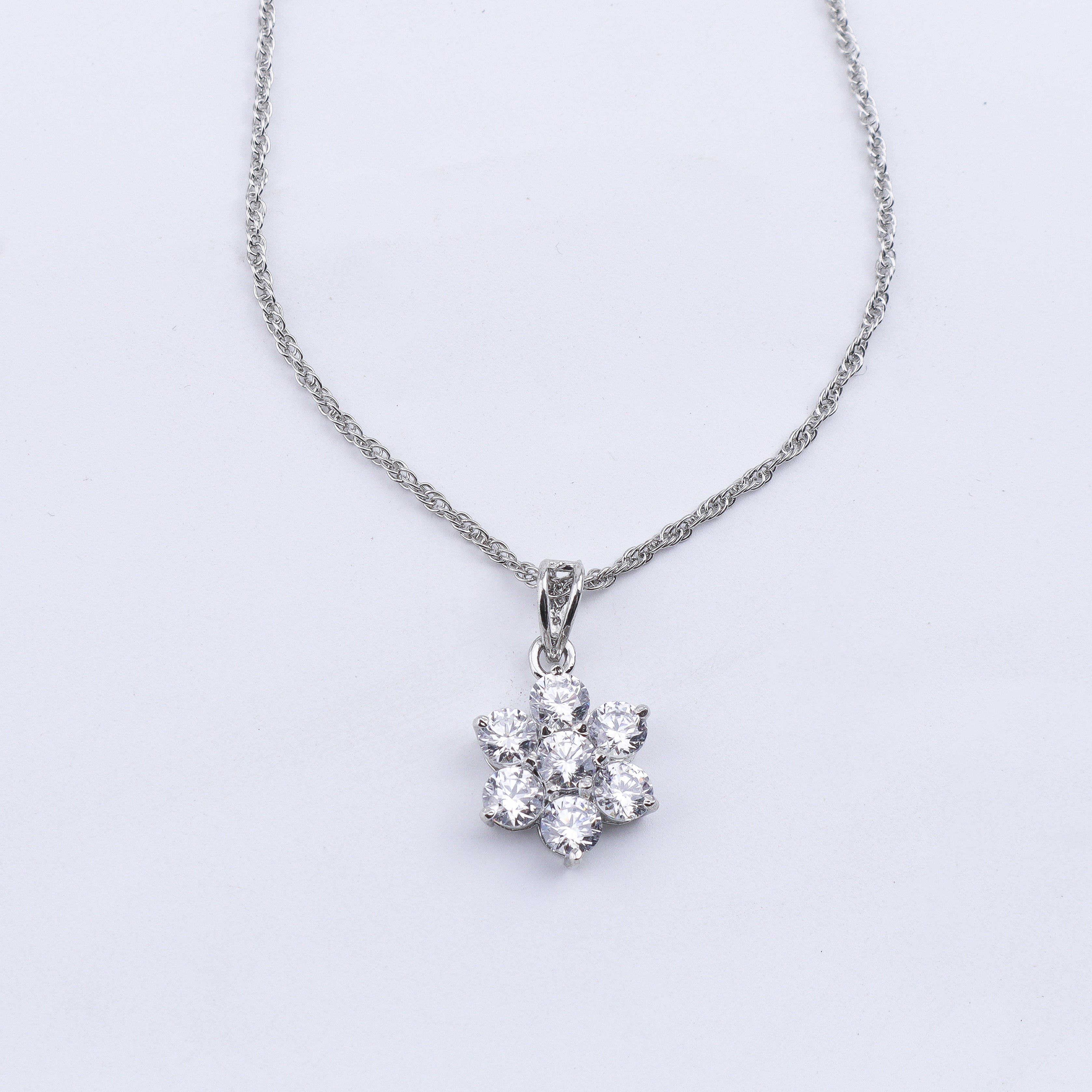 Silver CZ Flower Pendant Earring Set
