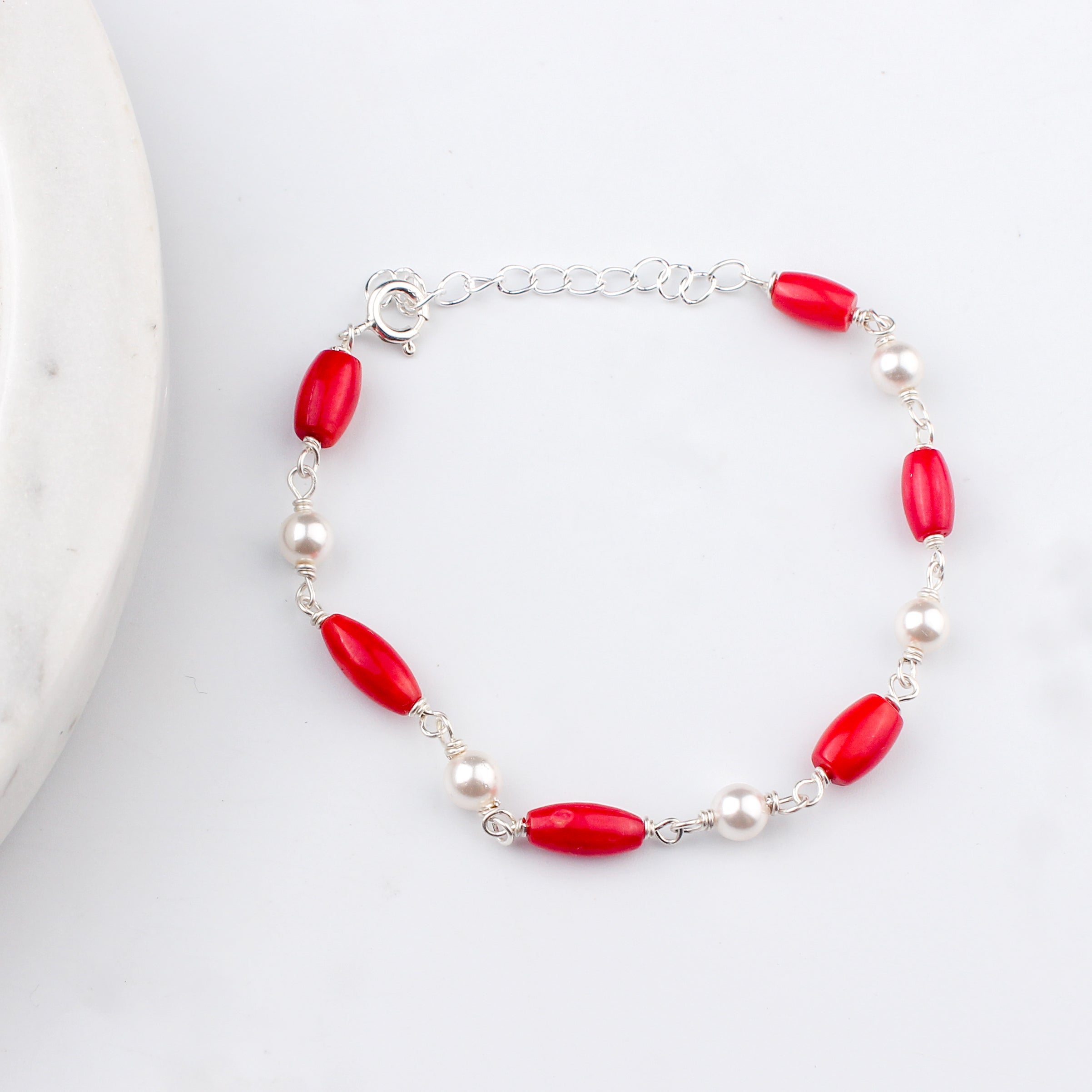 Silver Bracelet with Pearl and Corals