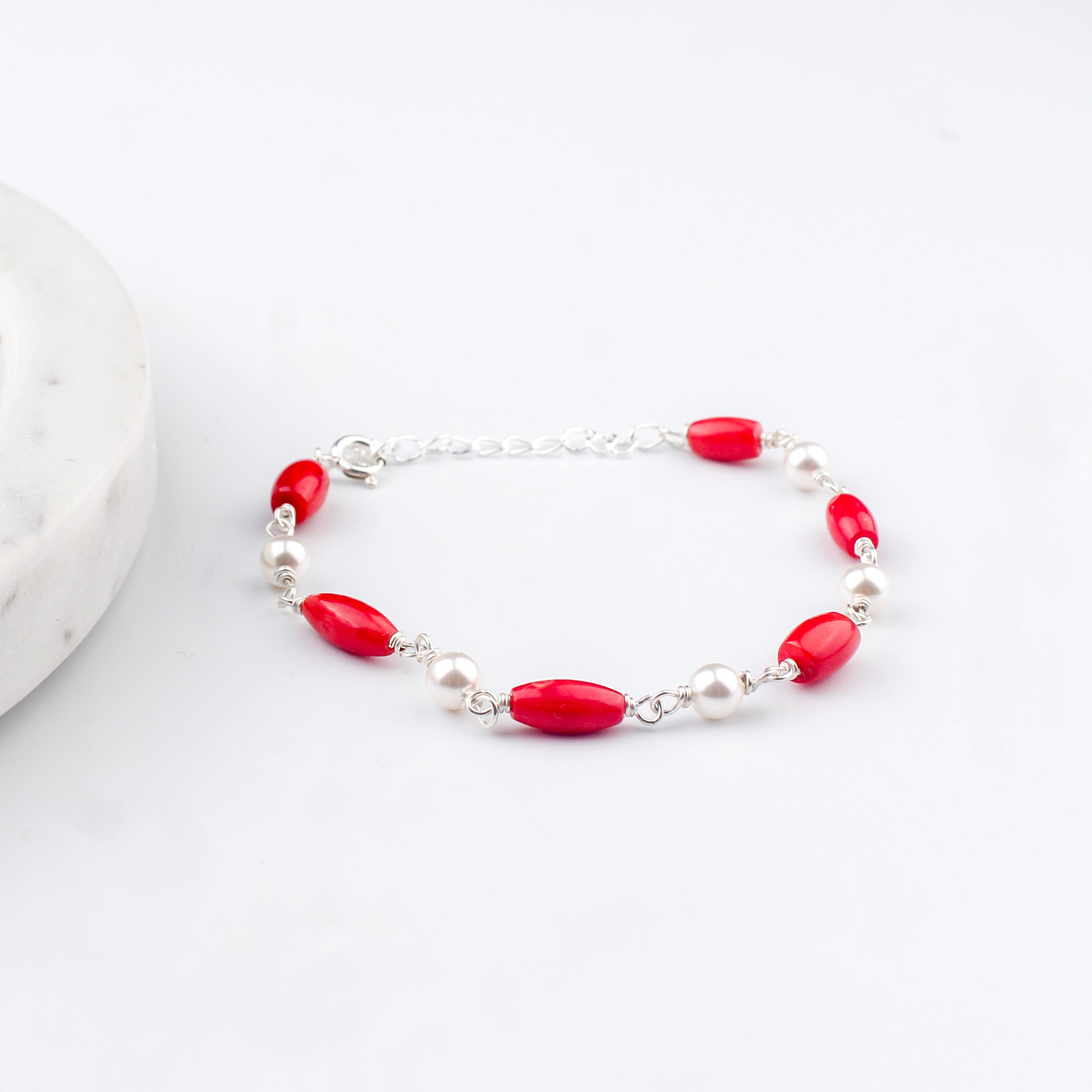 Silver Bracelet with Pearl and Corals