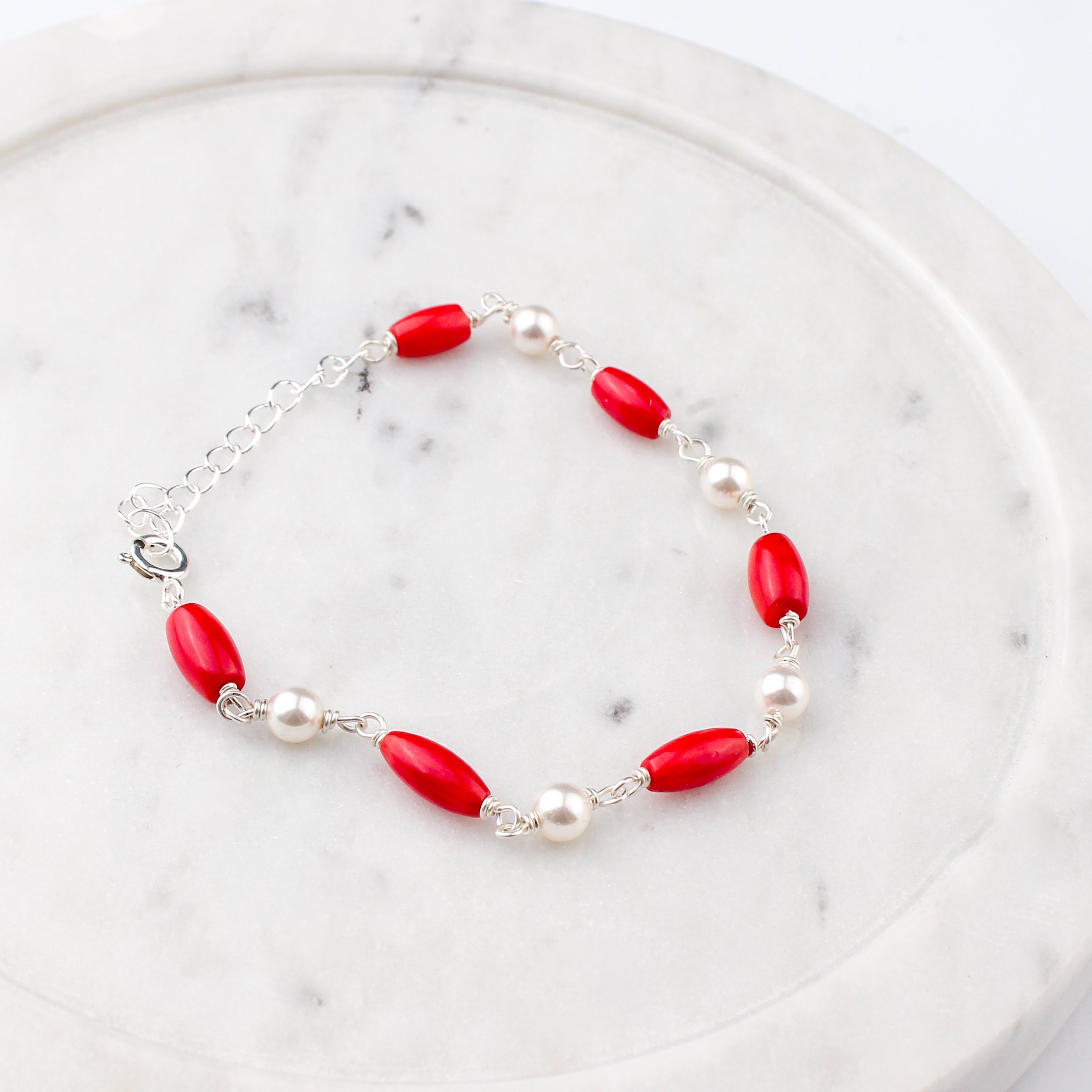 Silver Bracelet with Pearl and Corals