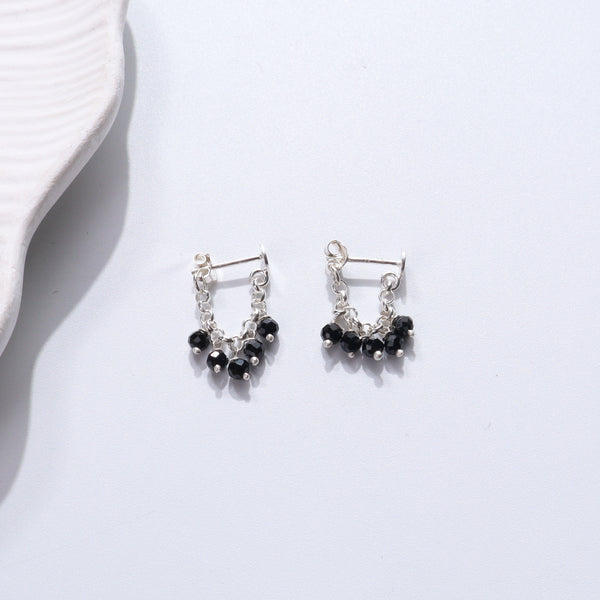 Silver Black Spinel Earrings