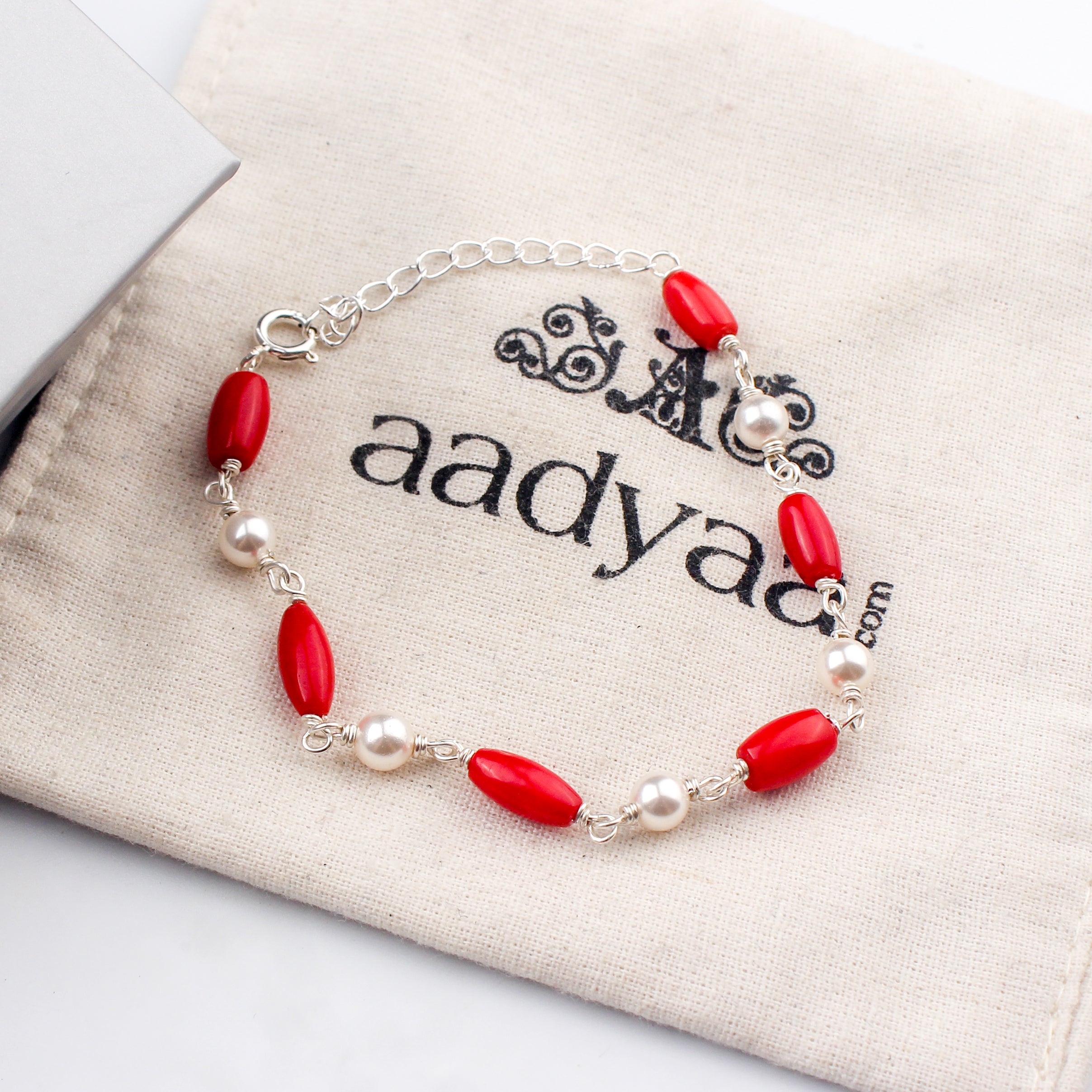 Silver Bracelet with Pearl and Corals