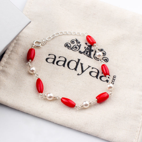 Silver Bracelet with Pearl and Corals