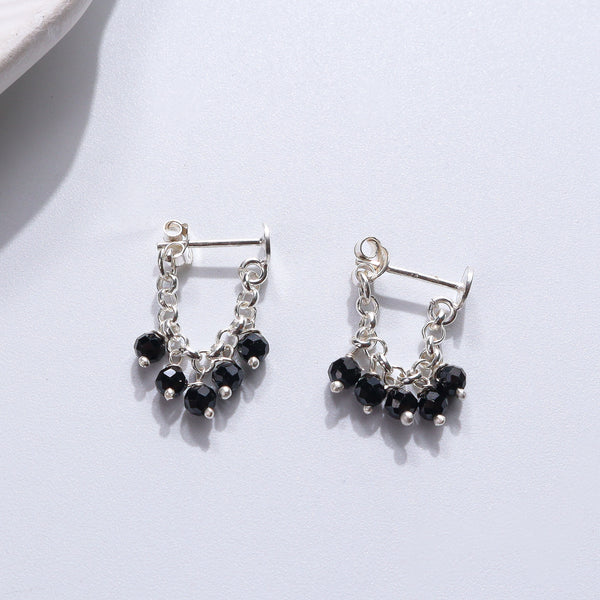 Silver Black Spinel Earrings