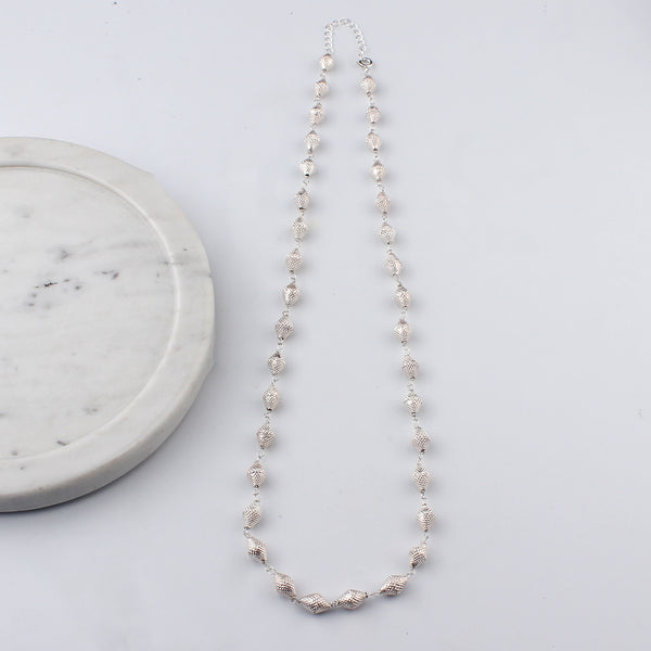 Silver Textured Dholki Bead Ganthan Necklace
