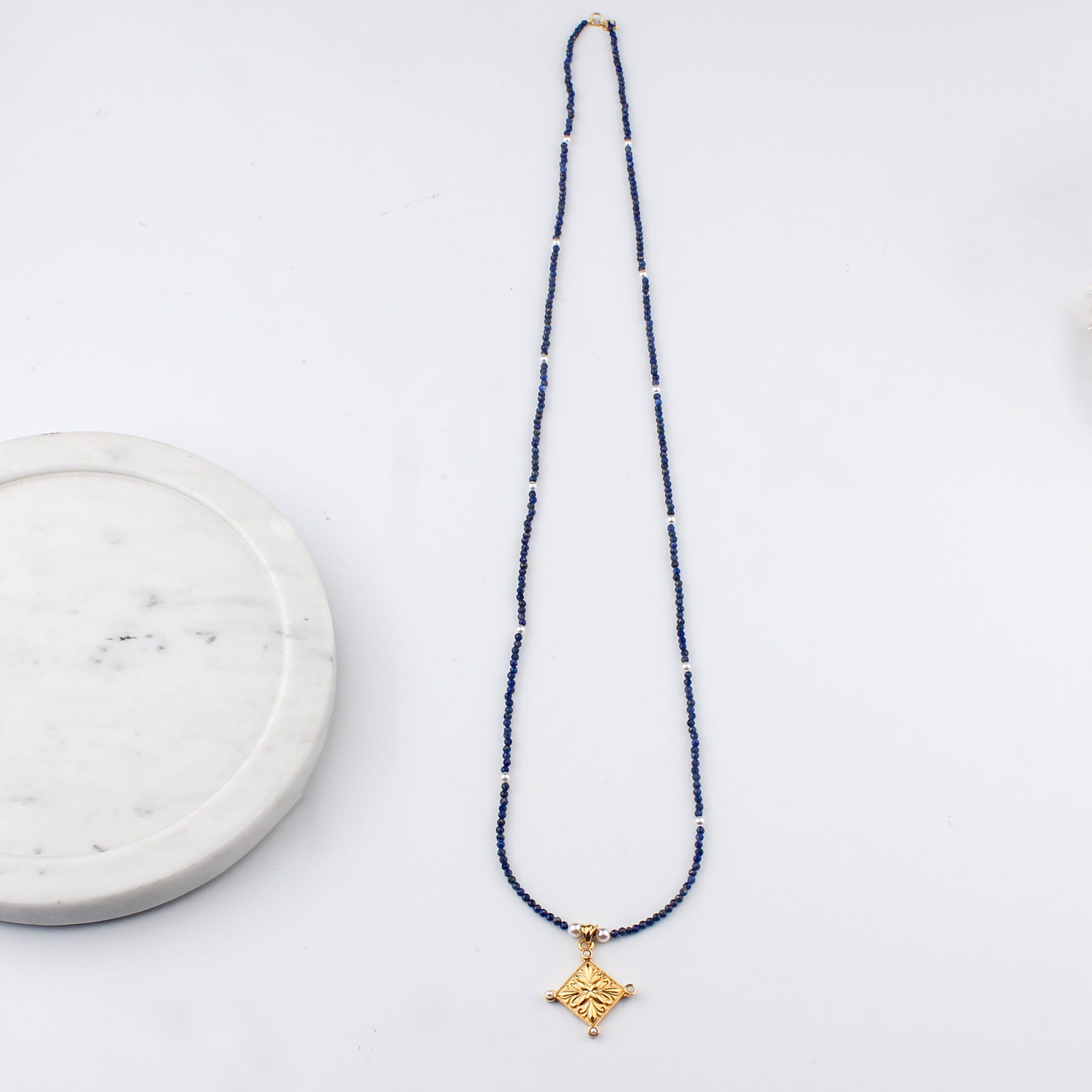 Filigree Galaxy Necklace with Lapis Lazuli & Pearls | 22K Gold-Plated