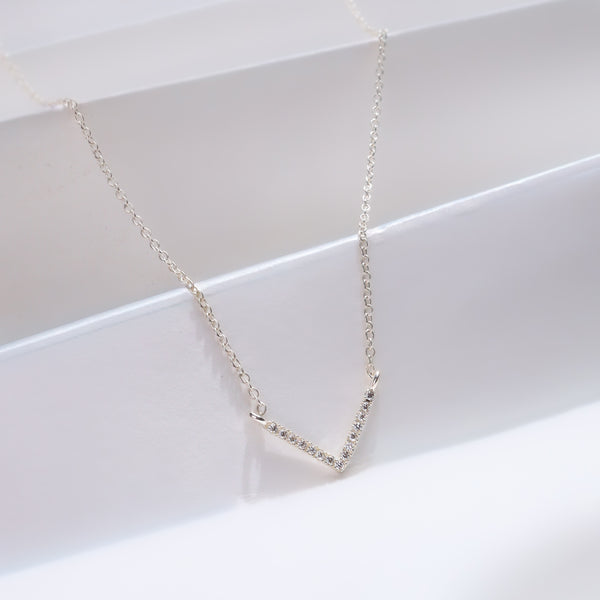 Silver CZ V-Shape Necklace with sparkling stones