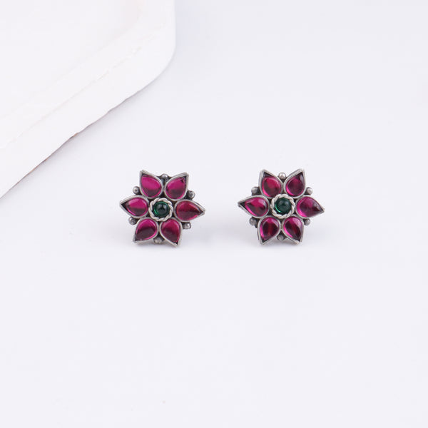 Silver Pink Nakshatra Flower Earring