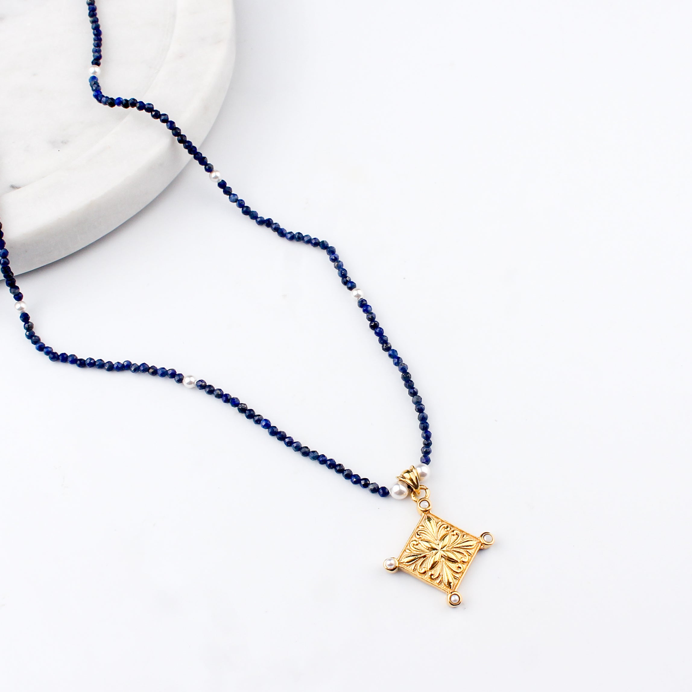 Filigree Galaxy Necklace with Lapis Lazuli & Pearls | 22K Gold-Plated