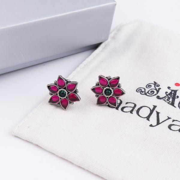 Silver Pink Nakshatra Flower Earring