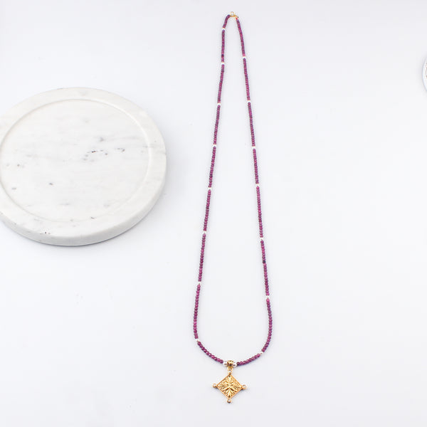 Filigree Galaxy Necklace with Rubies & Pearls | 22K Gold-Plated