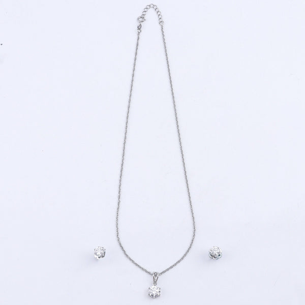 Silver CZ pendant and earring set with solitaire design and brilliant sparkle