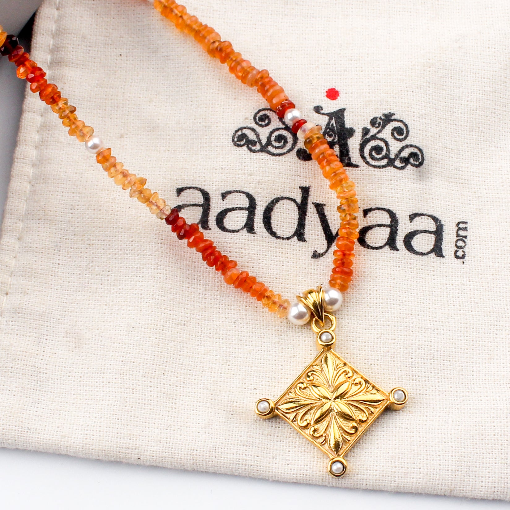 Filigree Galaxy Necklace with Carnelian & Pearls | 22K Gold-Plated
