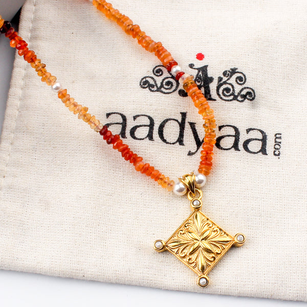 Filigree Galaxy Necklace with Carnelian & Pearls | 22K Gold-Plated