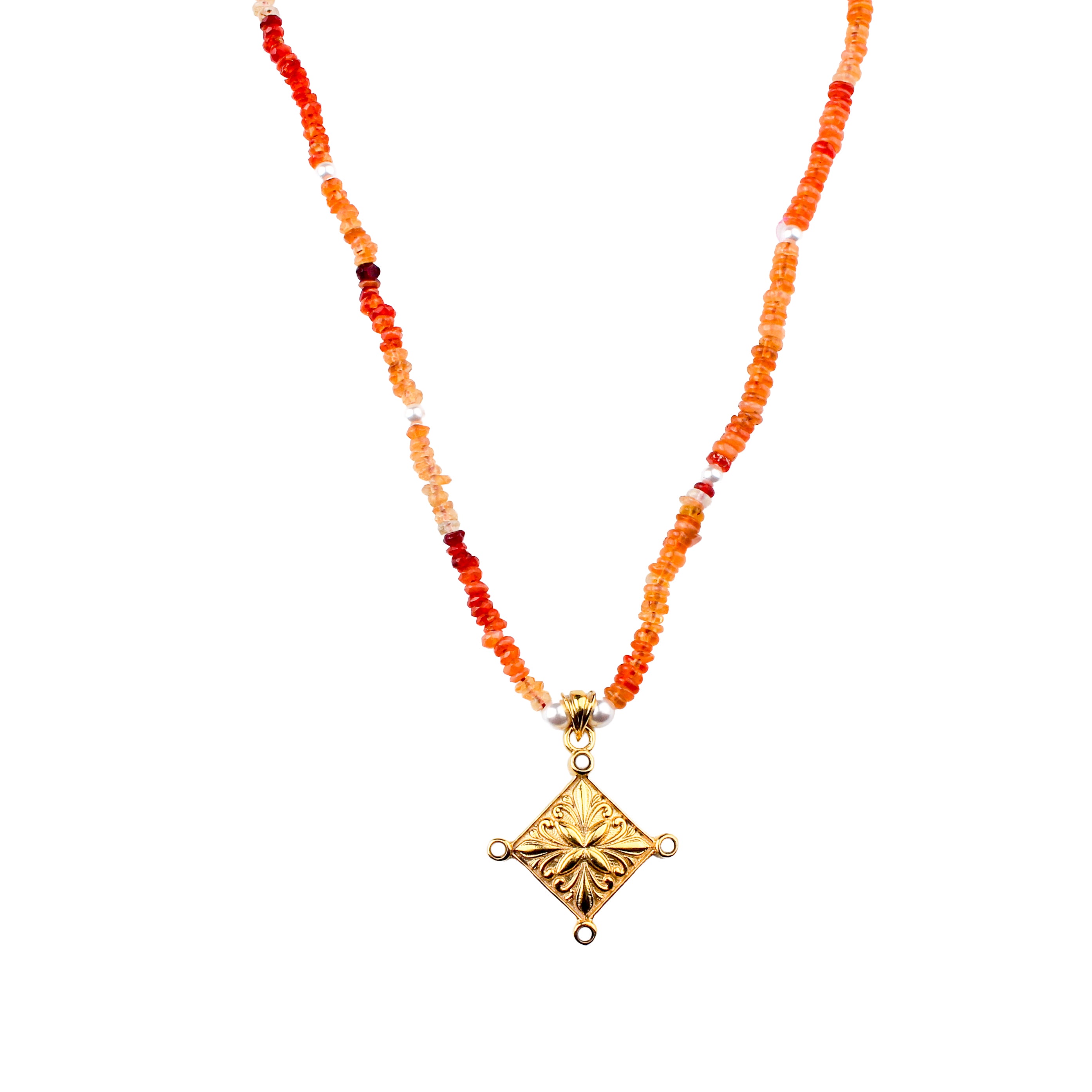 Filigree Galaxy Necklace with Carnelian & Pearls | 22K Gold-Plated