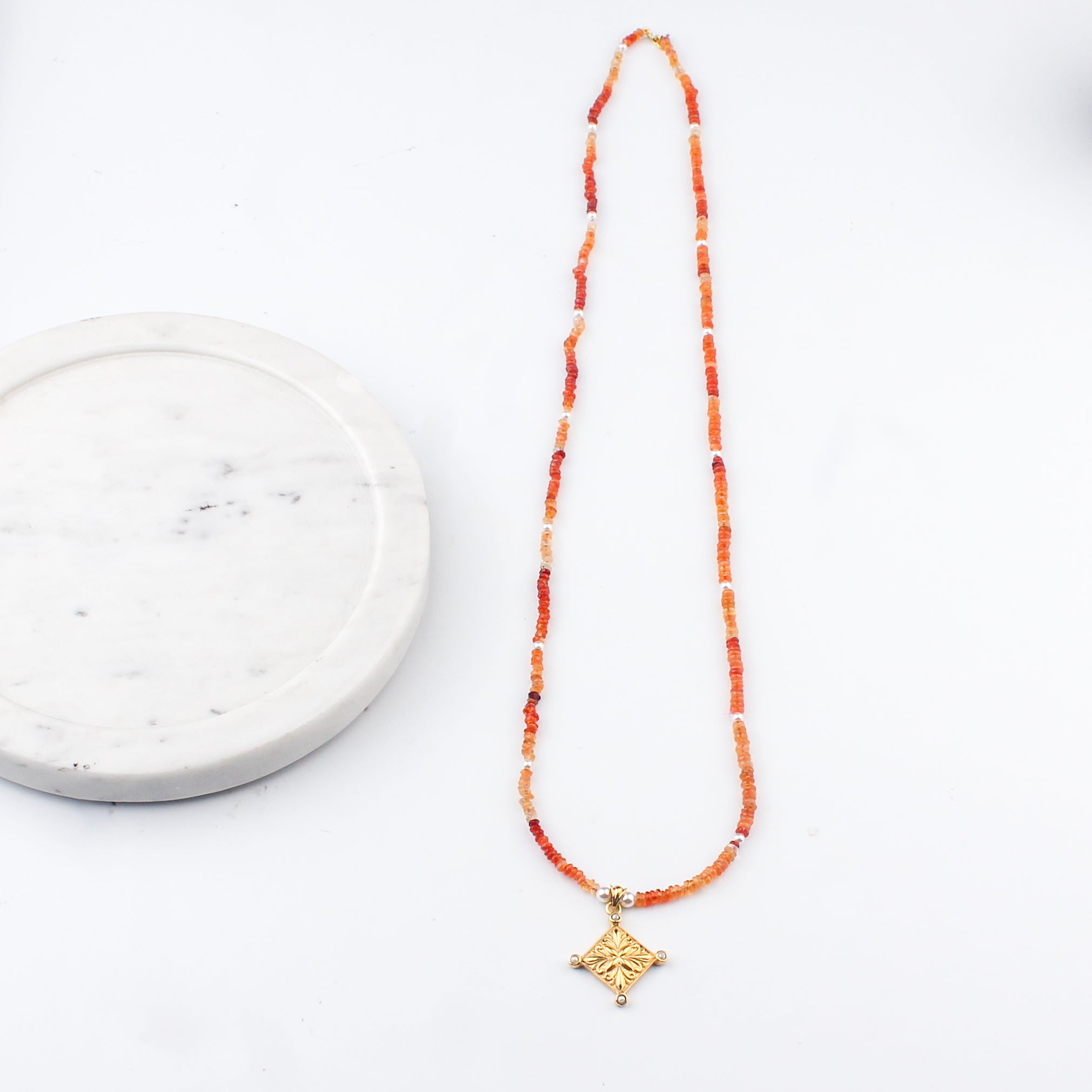 Filigree Galaxy Necklace with Carnelian & Pearls | 22K Gold-Plated