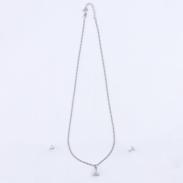 Silver CZ Triangle Pendant Earring Set