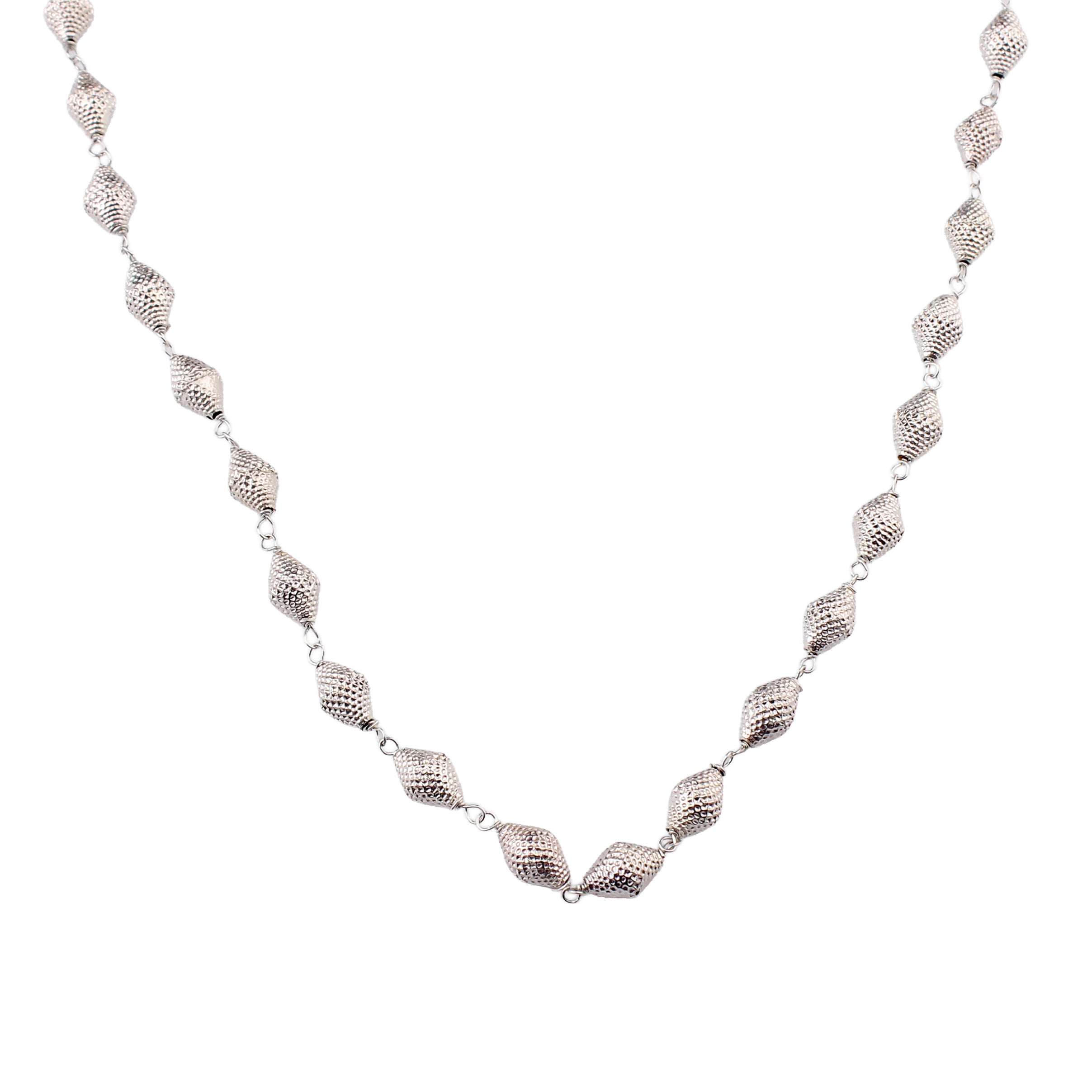 Silver Textured Dholki Bead Ganthan Necklace