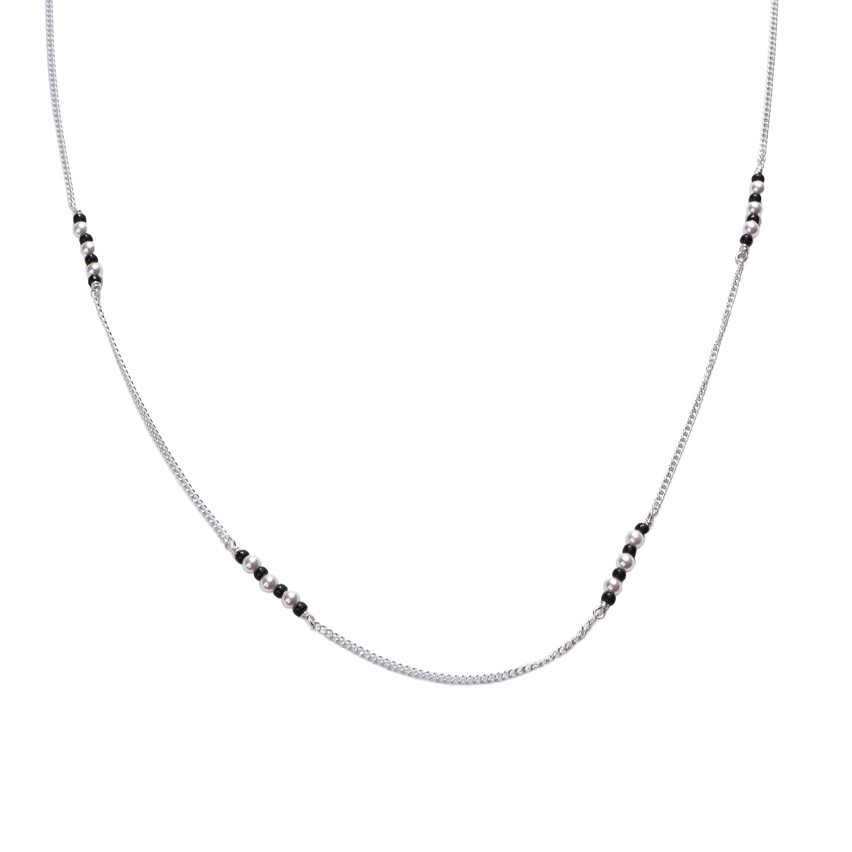 Handmade Silver Mangalsutra with Pearl and Blackspinel beads