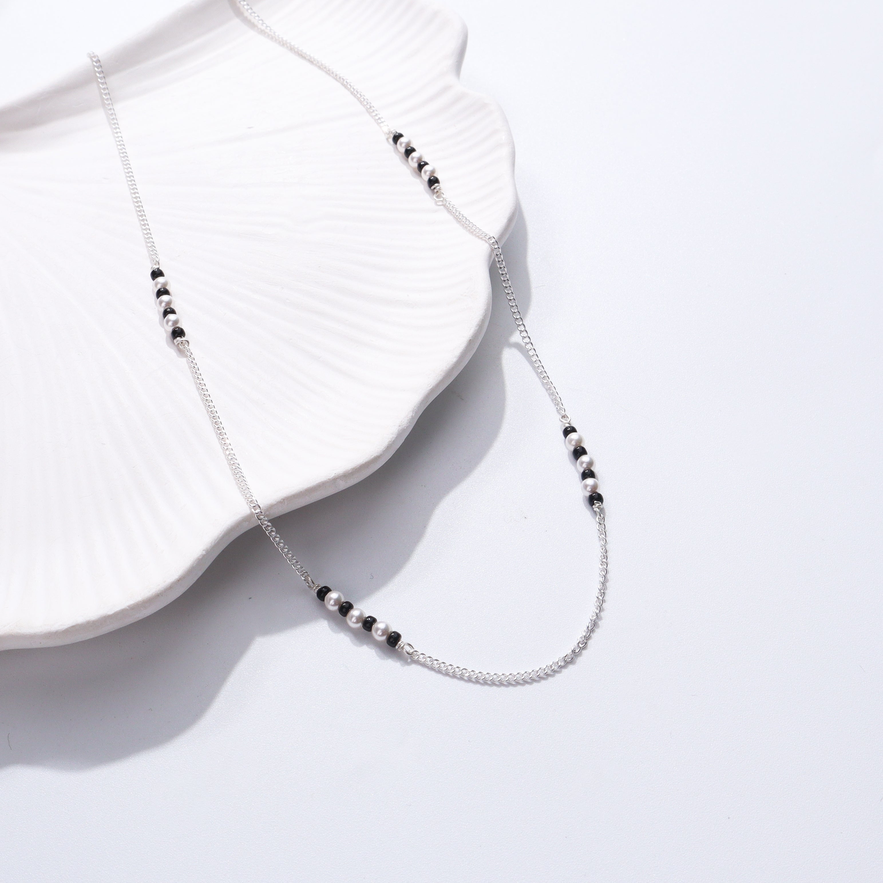 Silver Mangalsutra with Pearl and Blackspinel beads
