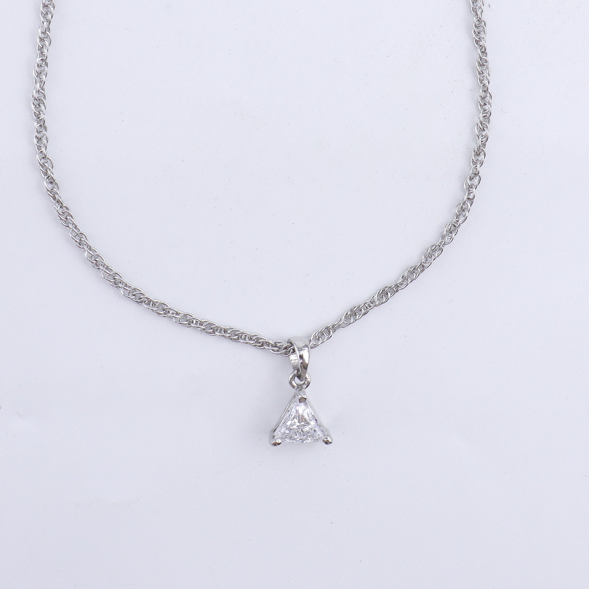 Silver CZ Triangle Pendant Earring Set