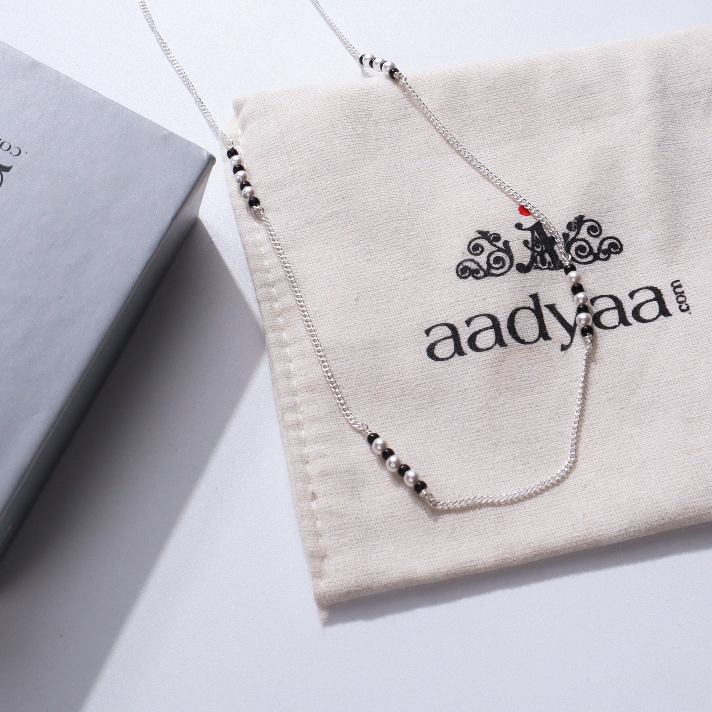 Silver Mangalsutra with Pearl and Blackspinel Beads