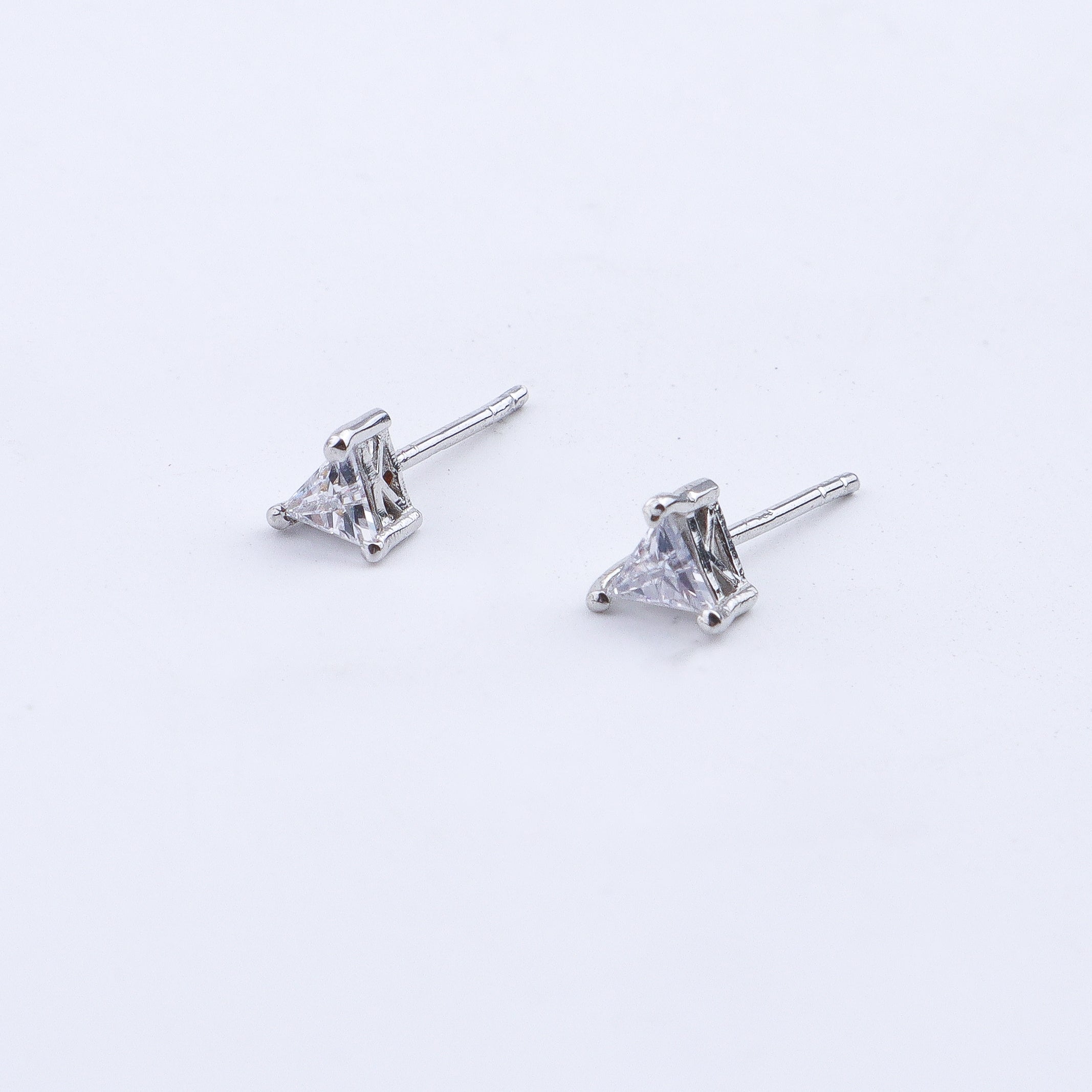 Silver CZ Triangle Pendant Earring Set