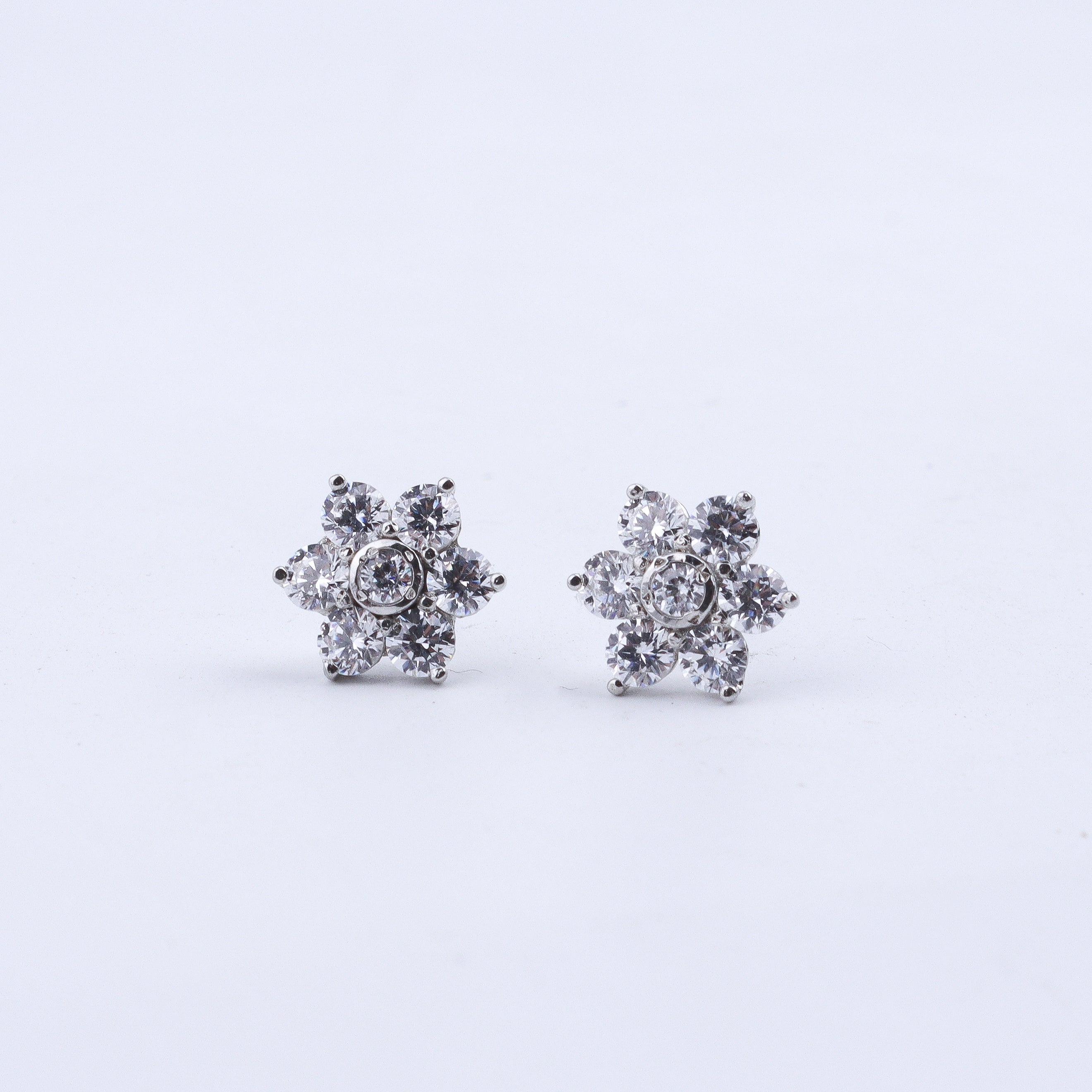 Silver CZ Flower Studs