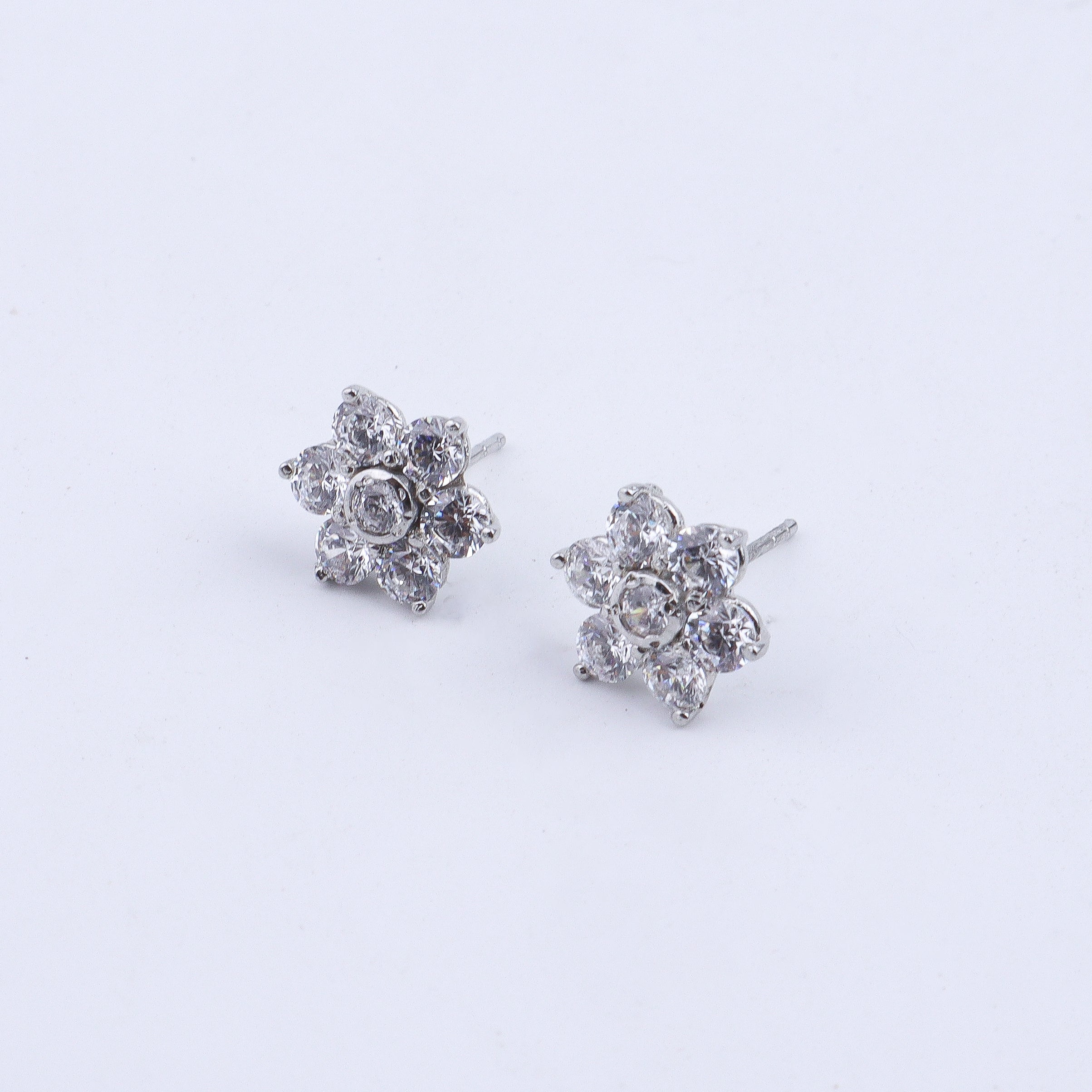 Silver CZ Flower Studs
