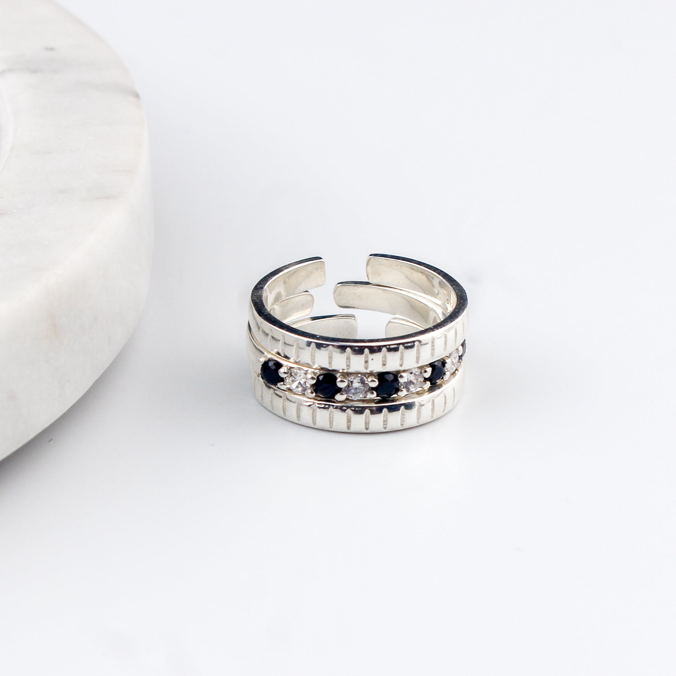 Mangalsutra Stackable Ring with Black & White CZ