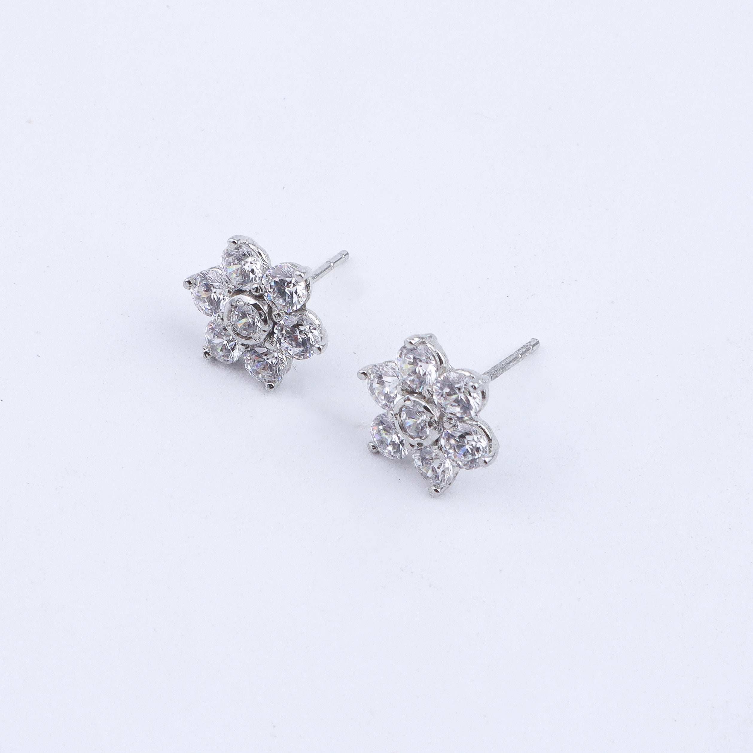 Silver CZ Flower Studs
