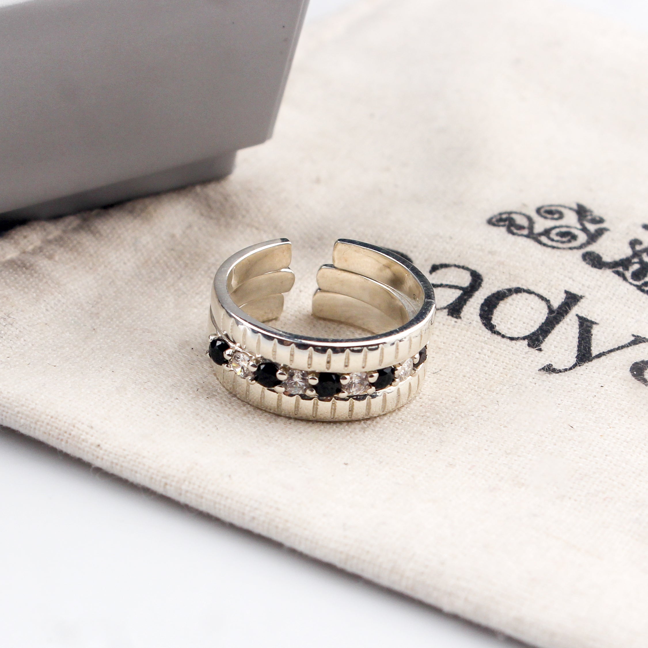 Mangalsutra Stackable Ring with Black & White CZ