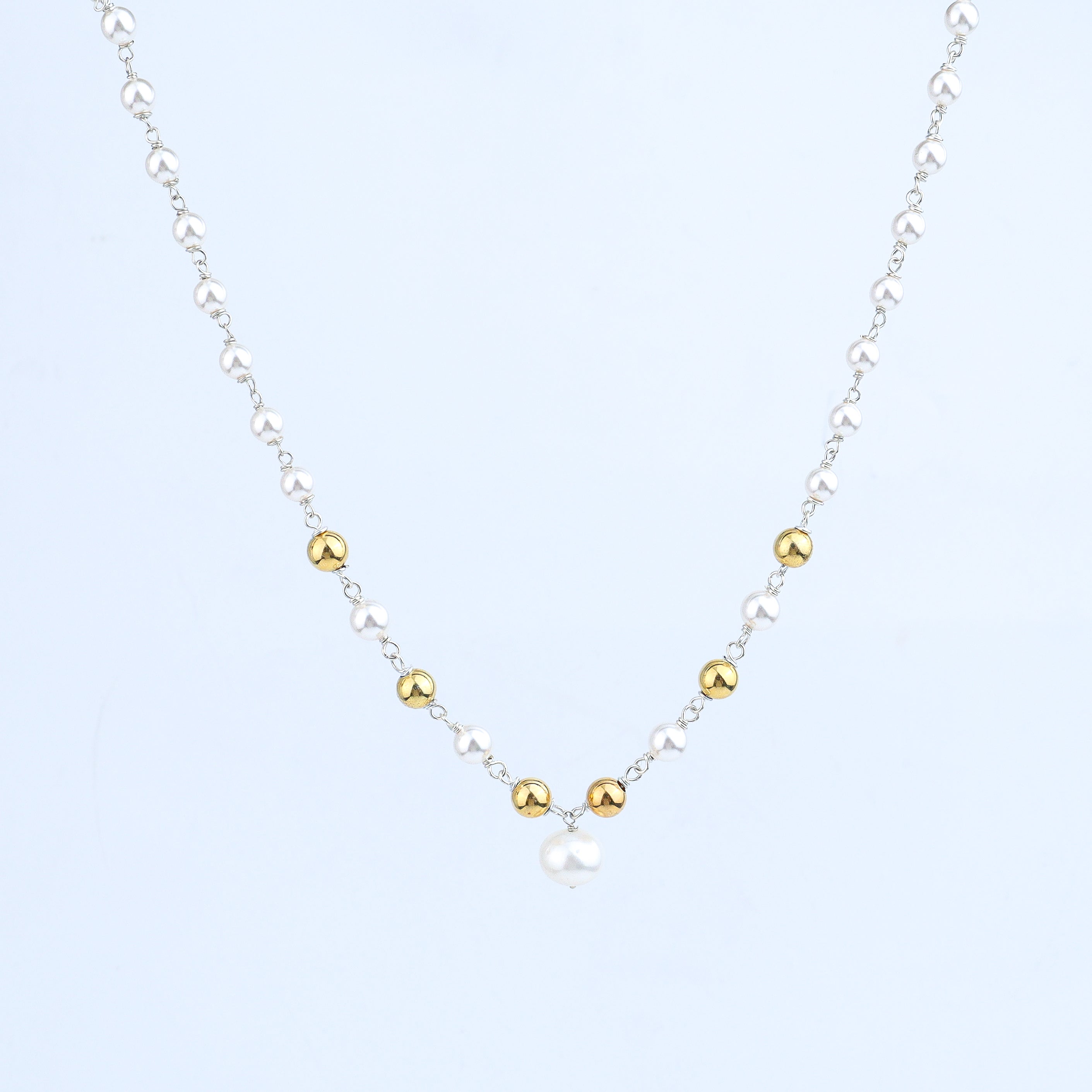 Pearl Ganthan Necklace with Gold Plated Silver Beads