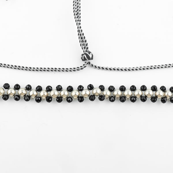 Woman styling Silver Bead Thushi Set with Black Spinel
