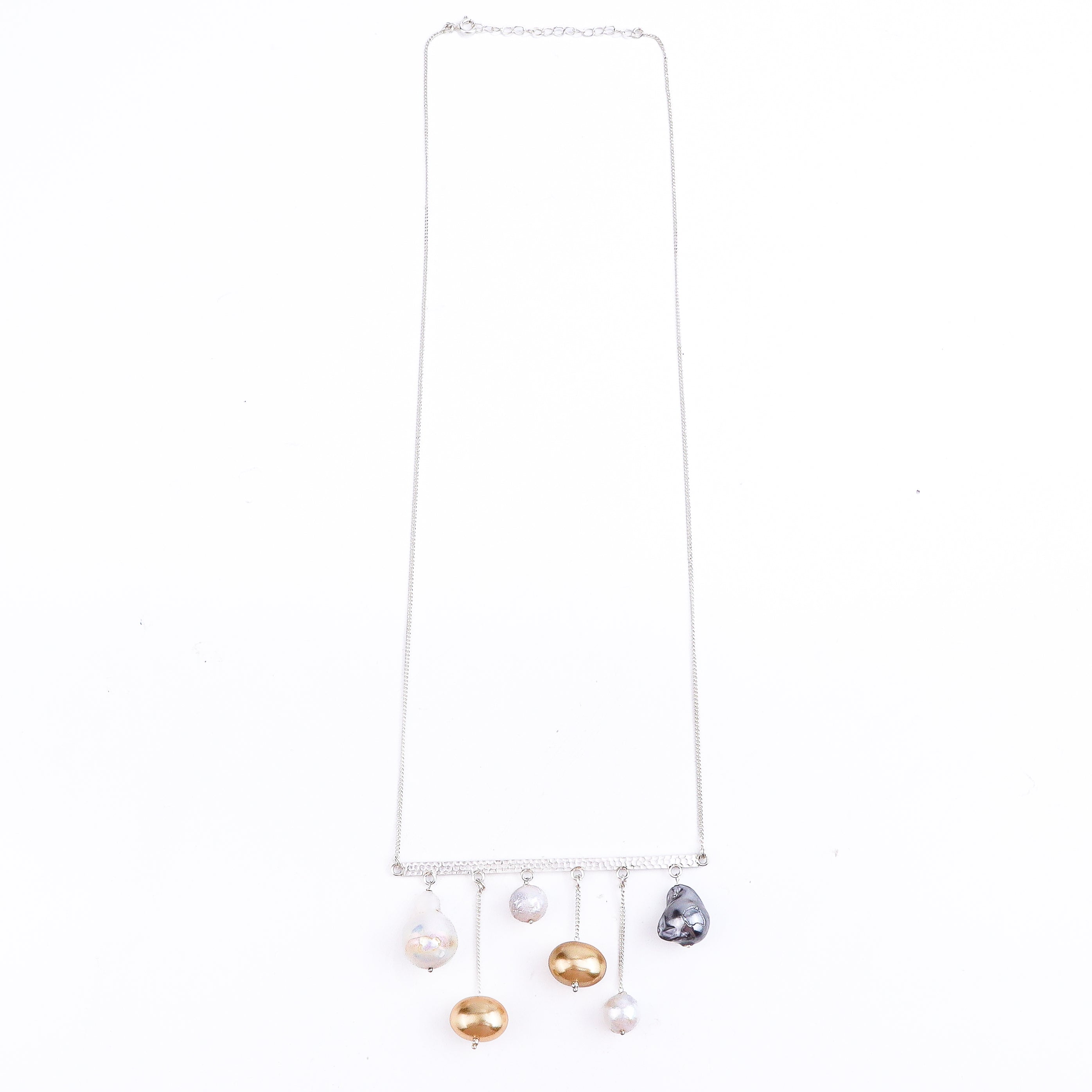 Abstract silver necklace with pearls in 92.5 sterling silver