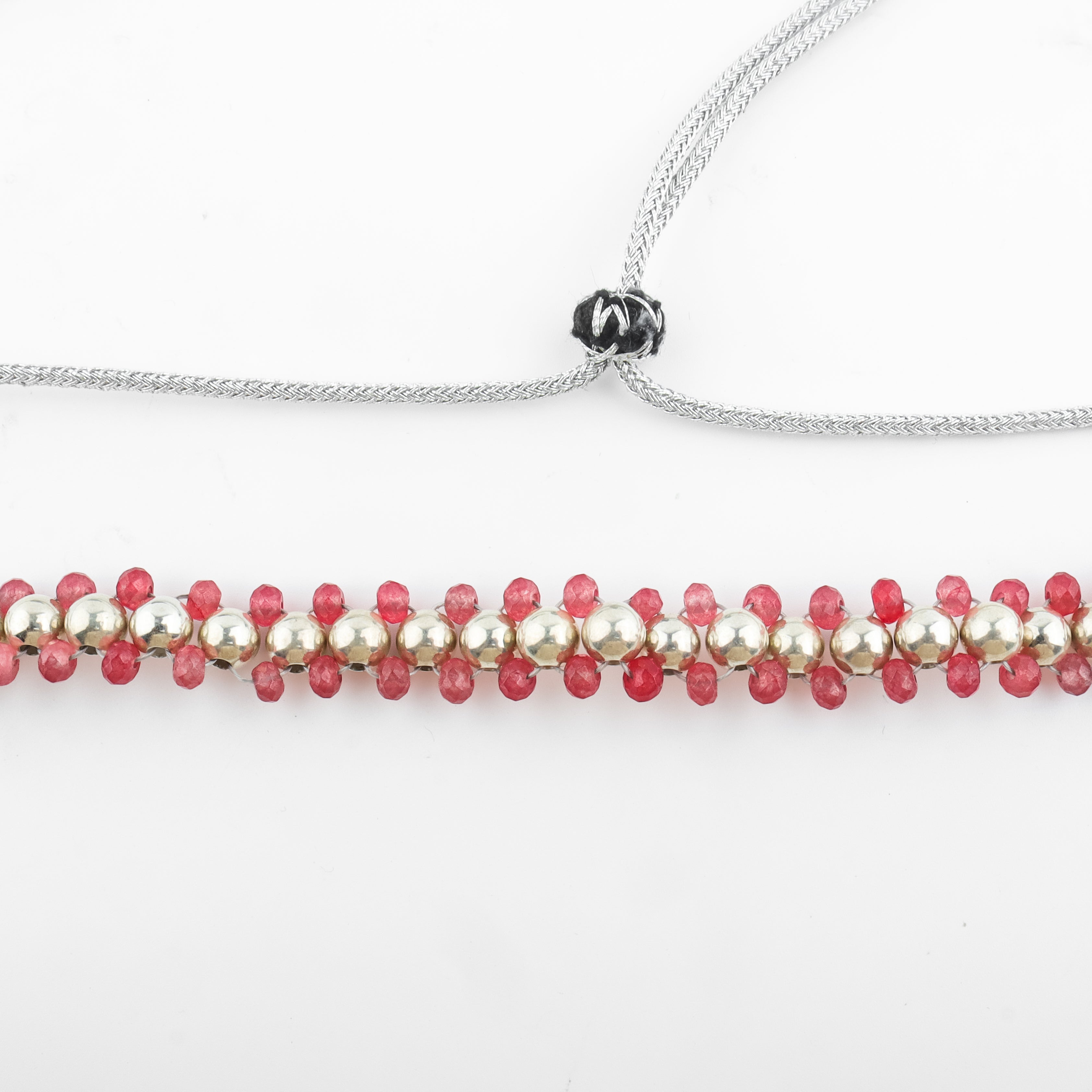 Silver Bead Thushi Set with Cherry Quartz