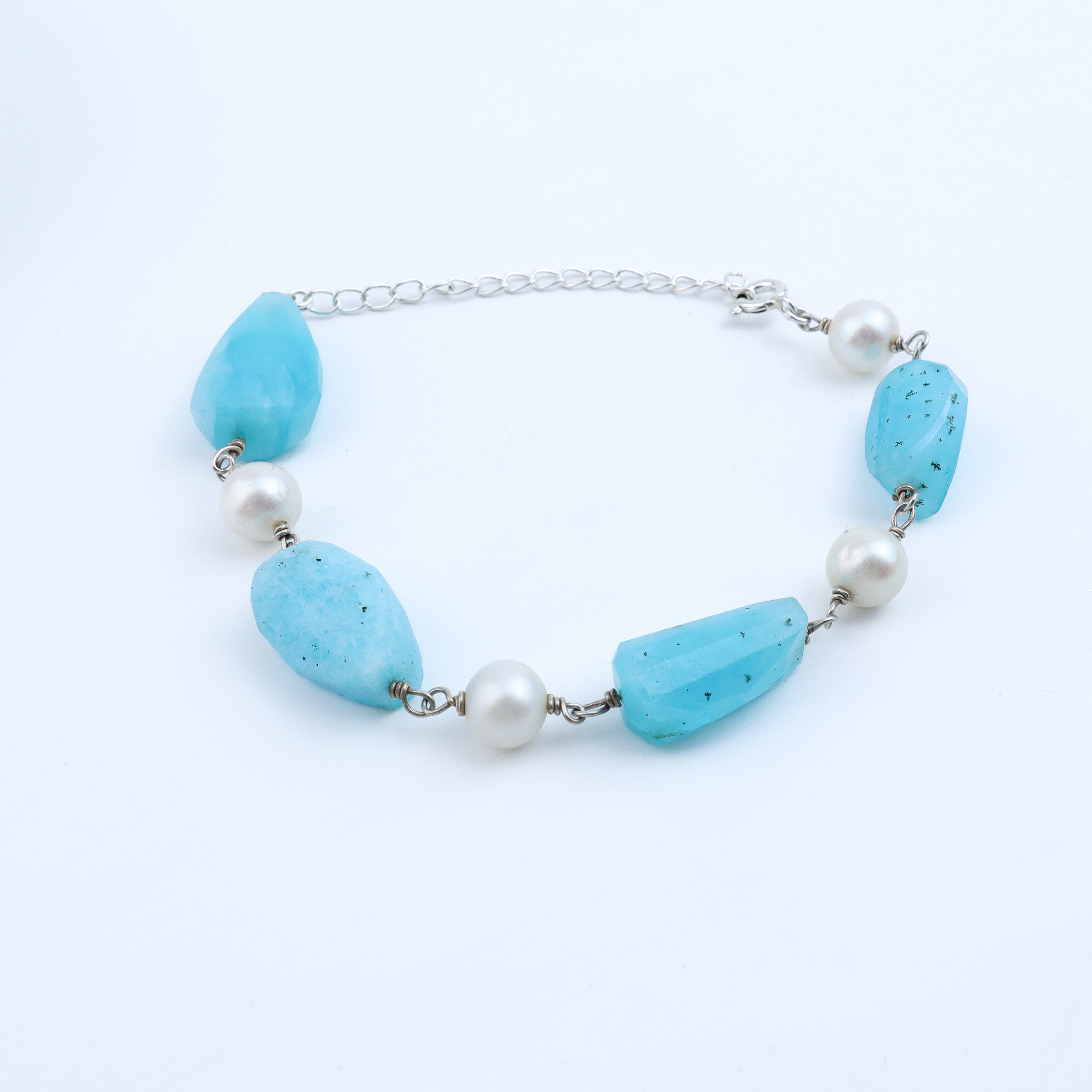 Silver Bracelet with Fresh Water Pearls and Semiprecious Stones