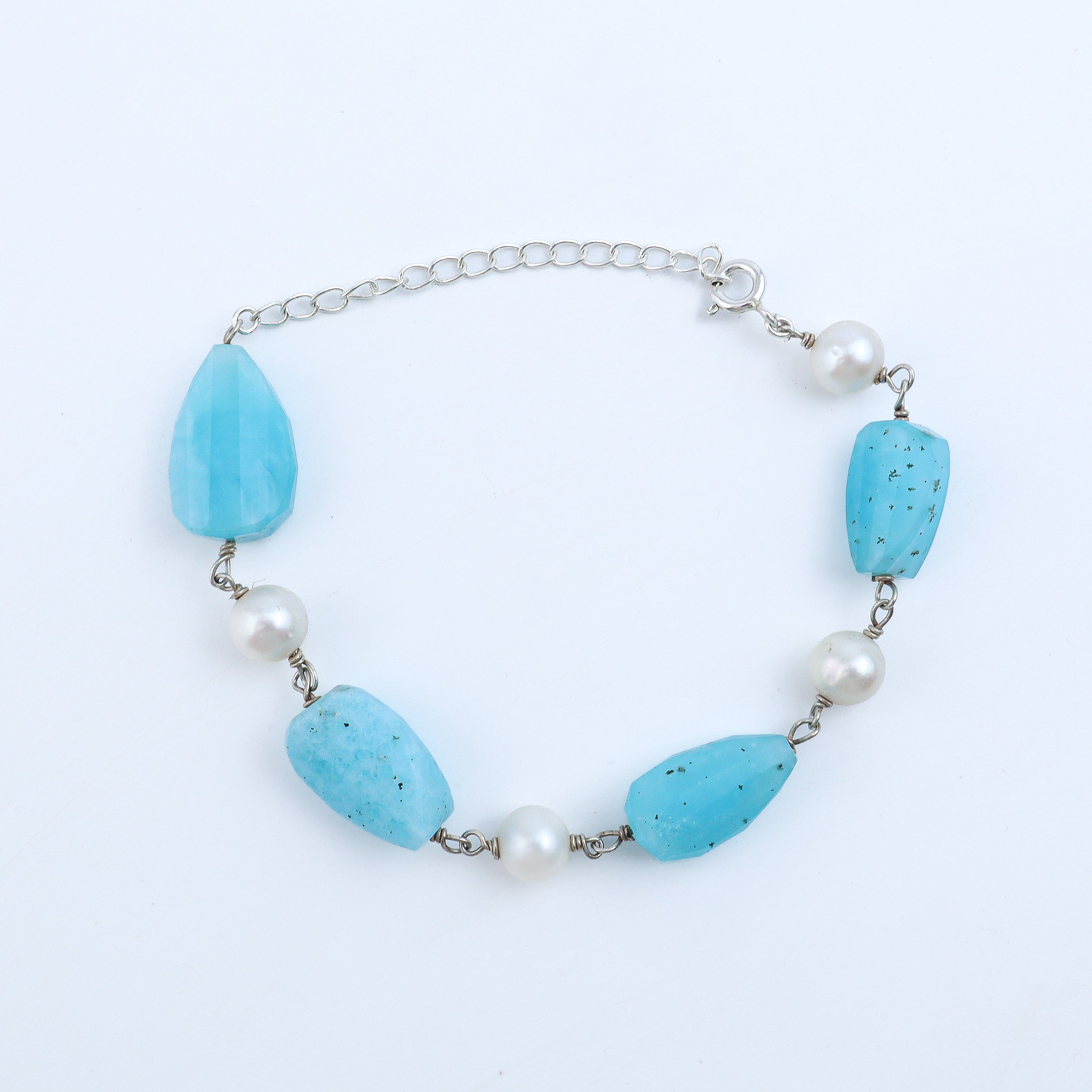 Silver Bracelet with Fresh Water Pearls and Semiprecious Stones