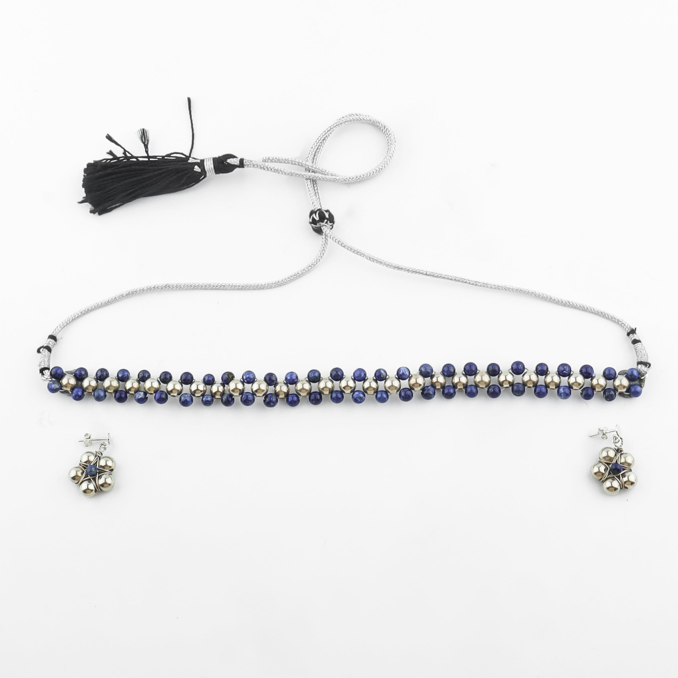 Silver Bead Thushi Set with Lapis Lazuli