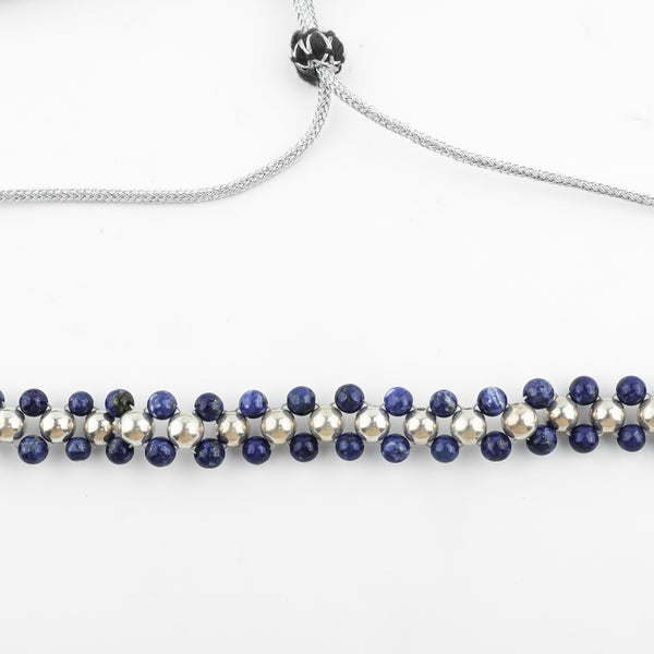 Flat lay of Silver Bead Thushi Set with Lapis Lazuli