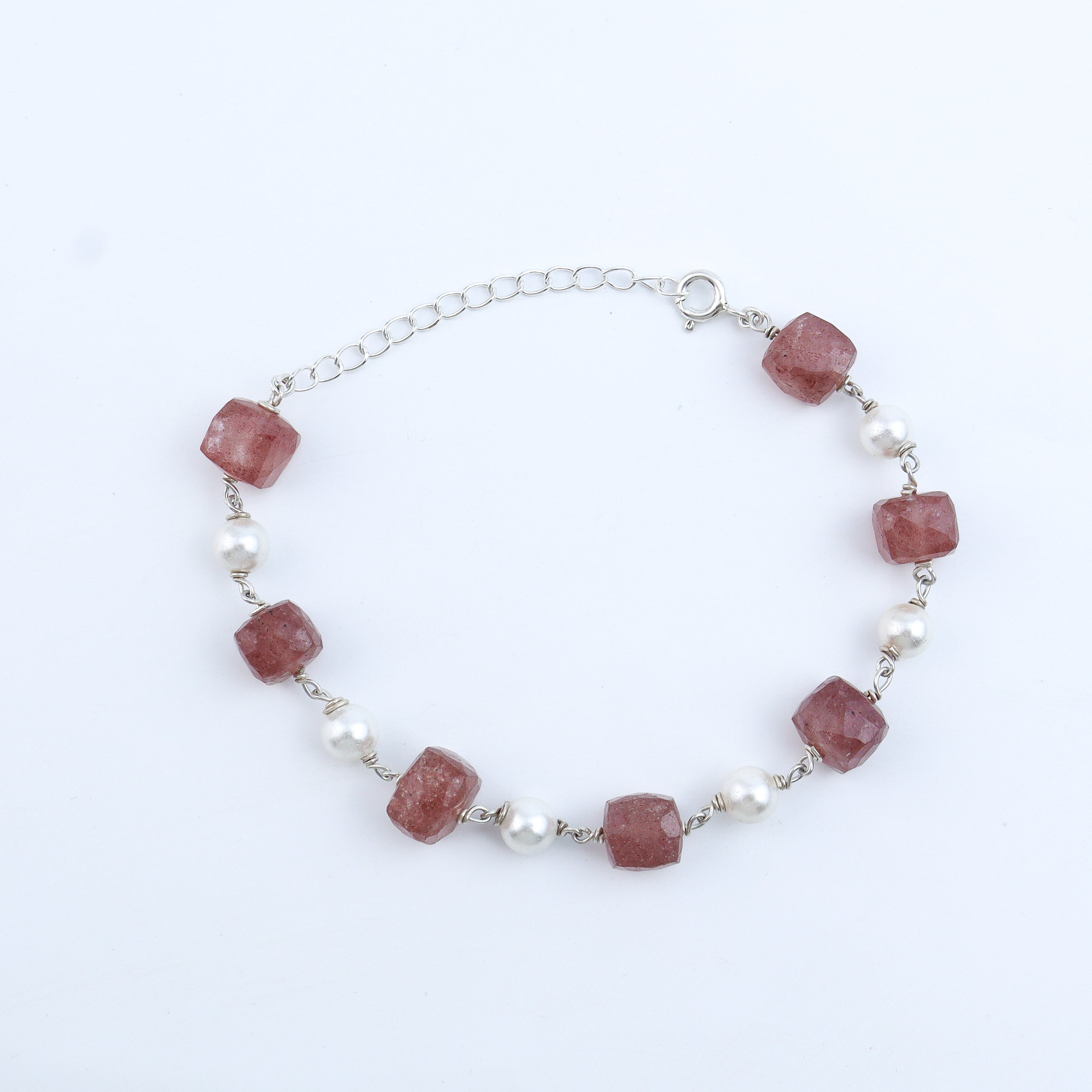 Silver Bracelet with Fresh Water Pearls and Semiprecious Stones